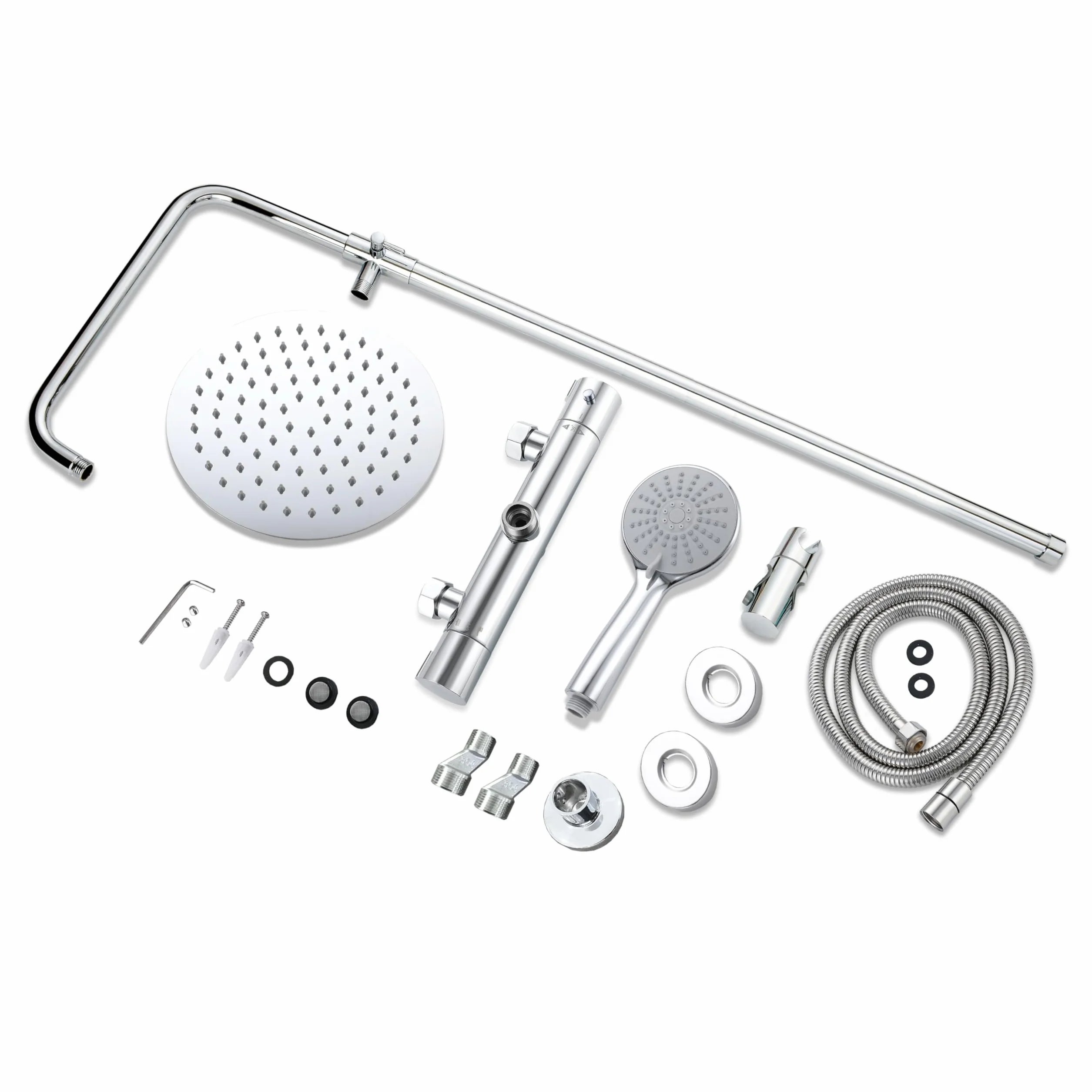 OCEAN ITALY Colonna Doccia Termostatico Set Soffione Rotondo Acciaio INOX Asta Saliscendi Regolabile