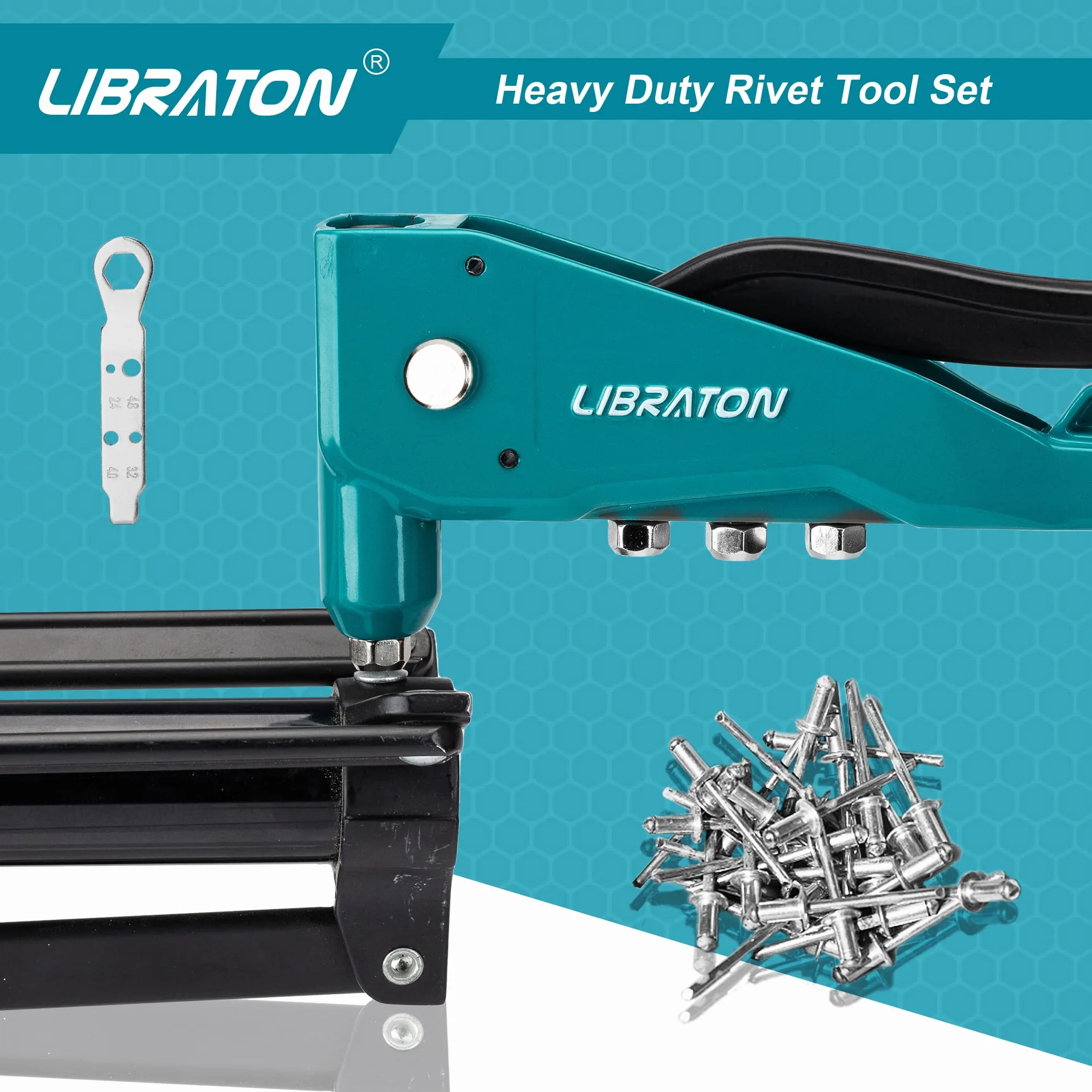 Libraton Rivettatrice Manuale 4 in 1 Pistola per Rivetti con 100 Rivetti Alluminio e 4 Punte HSS