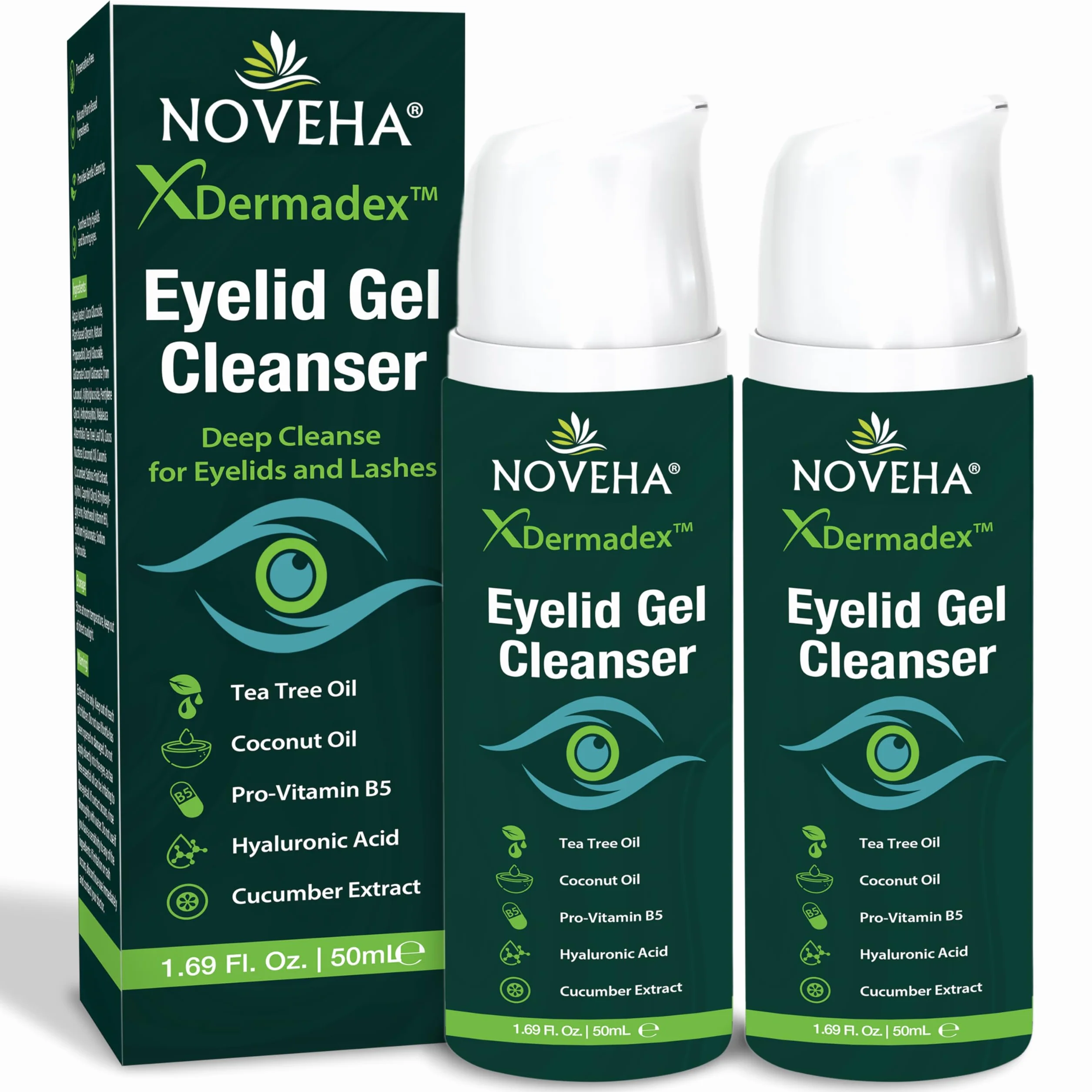 NOVEHA Demodex Gel Detergente Extra Forte per Palpebre - per Demodex, Mgd e Occhio Secco Con Pro-Vitamina B5, Olio di Tea Tree e Acido Ialuronico - Pulizia Morbida, Allevia Il Prurito Della Palpebra -