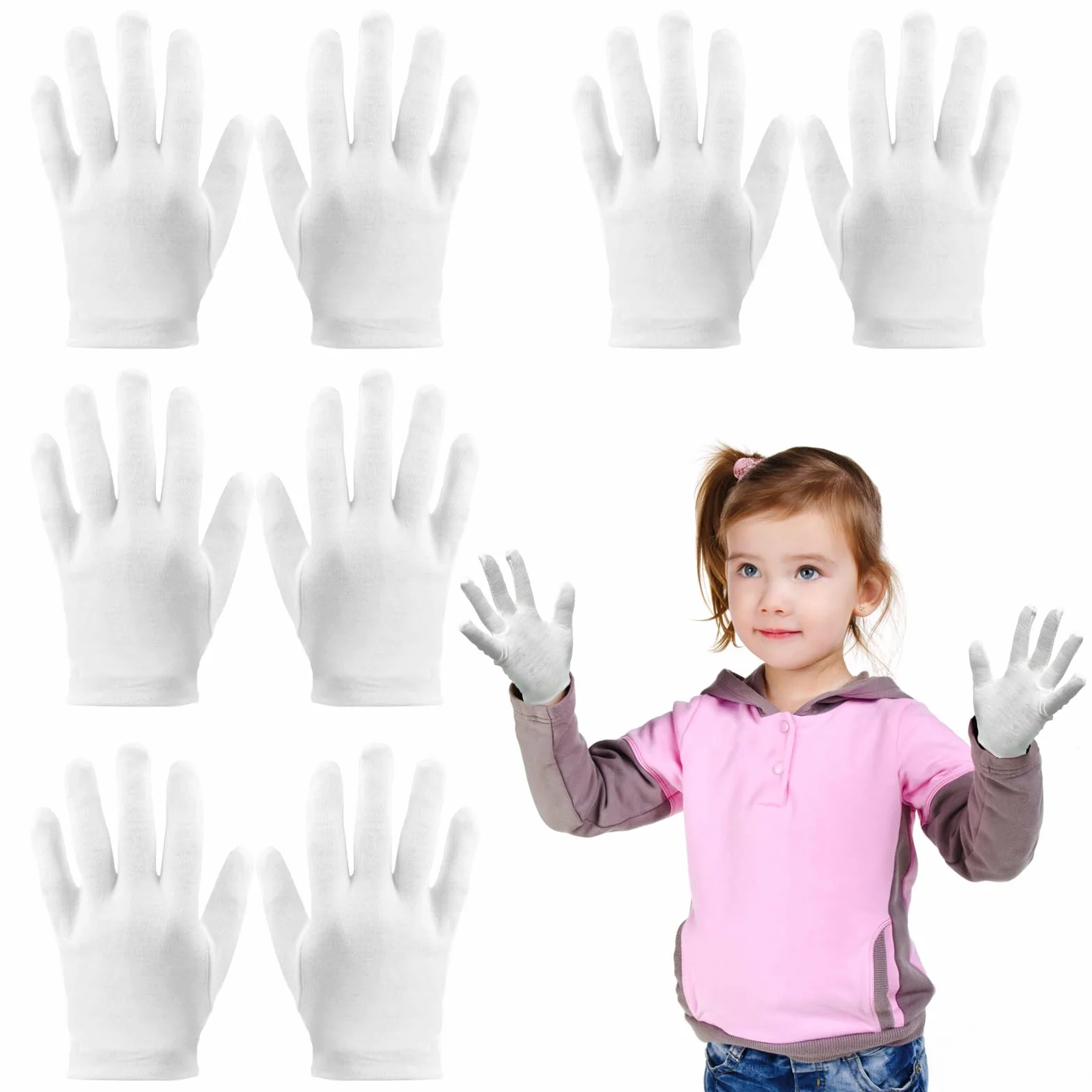 Guanti in Cotone Bianchi Bambini, 4 Paia Lavabili e Riutilizzabili in Cotone Guanti Idratanti per Mani Asciutte Eczema Notte per i Bambini (3-5 Anni)