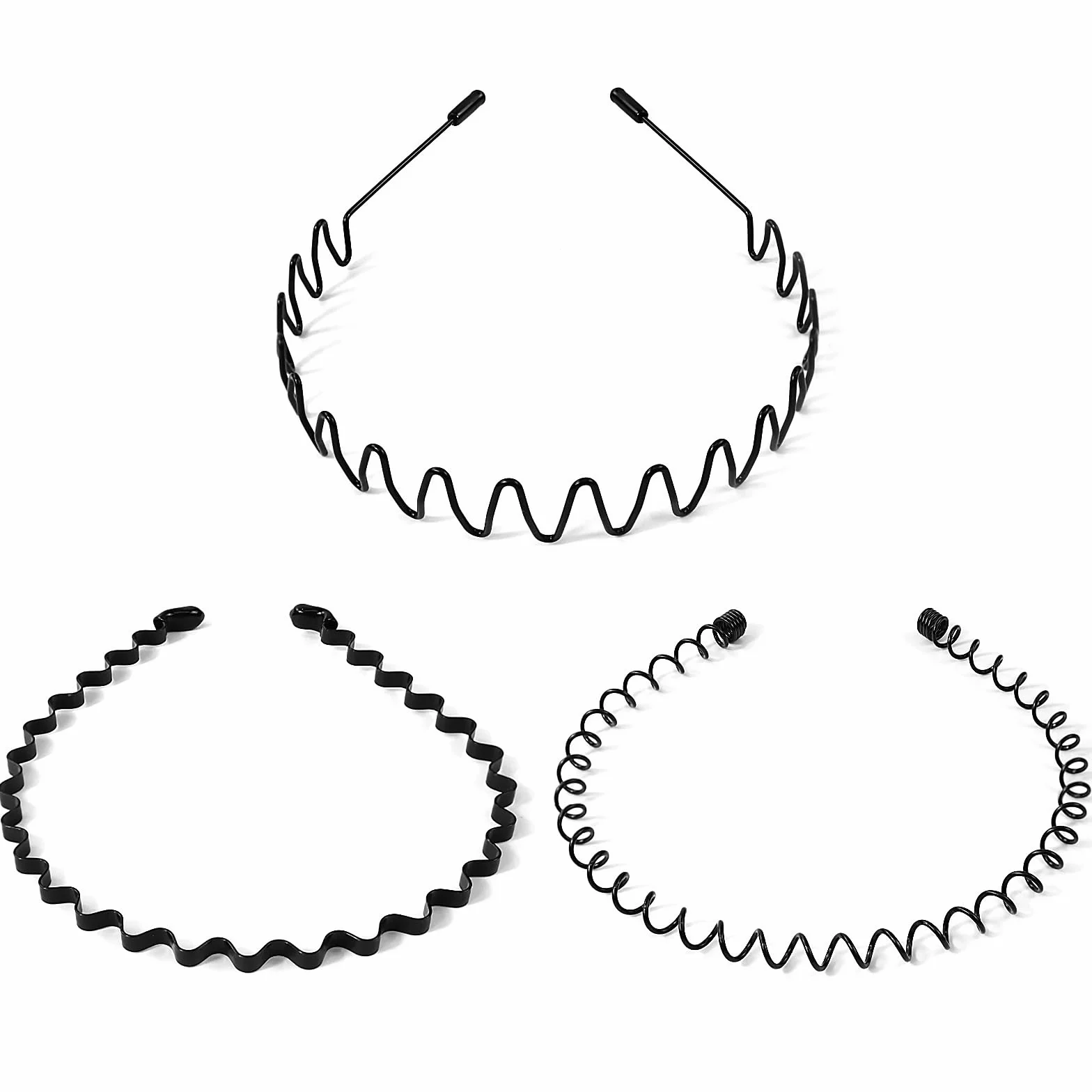 Hanyousheng 3 Pezzi Cerchietto per Capelli in Metallo, Cerchietto Fasce per Capelli Fascia Ondulata Nero, Multiplo Stile Antiscivolo Cerchietto, Adatto per Sport, Yoga, Trucco