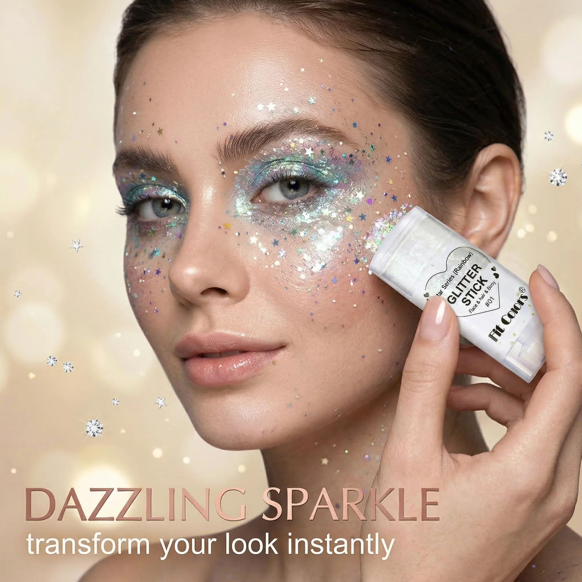 Glitter Stick Corpo e Viso Argento, Brillantini Viso Lunga Durata ad Alta Lucentezza, Gel Scintillante per Capelli e Pelle, Ideale per Festival, Rave, Party e Make-up Creativo