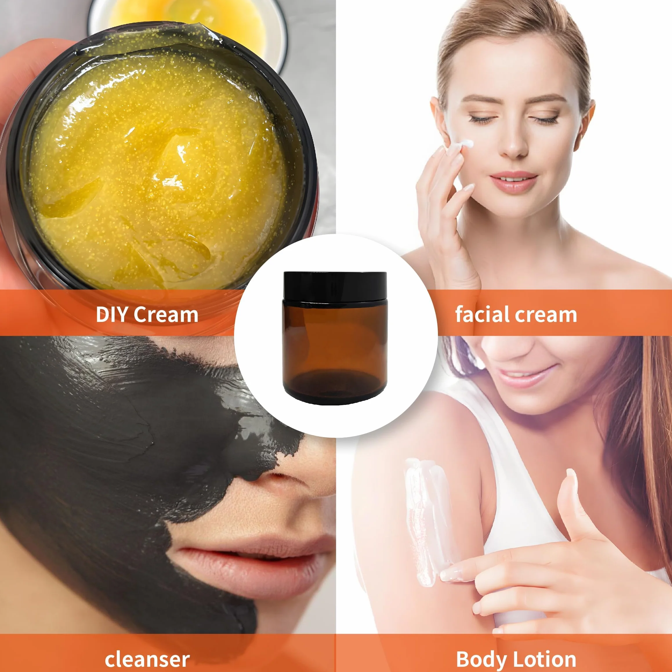 Set di 2 Vasetti in Vetro Ambrato da 100 ml con Coperchio a Vite, Contenitori Multiuso per Cosmetici, Creme, Oli Essenziali, Protezione UV, Perfetti per Viaggio e Conservazione Domestica