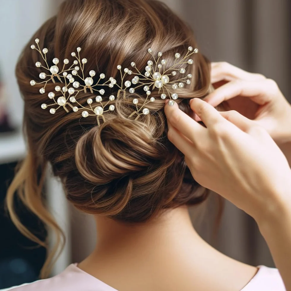 7 Pezzi Forcine Capelli Sposa Set di Forcine a Forma di U Eleganti Acconciatura da Sposa con Perle per Damigelle Donne Ragazza