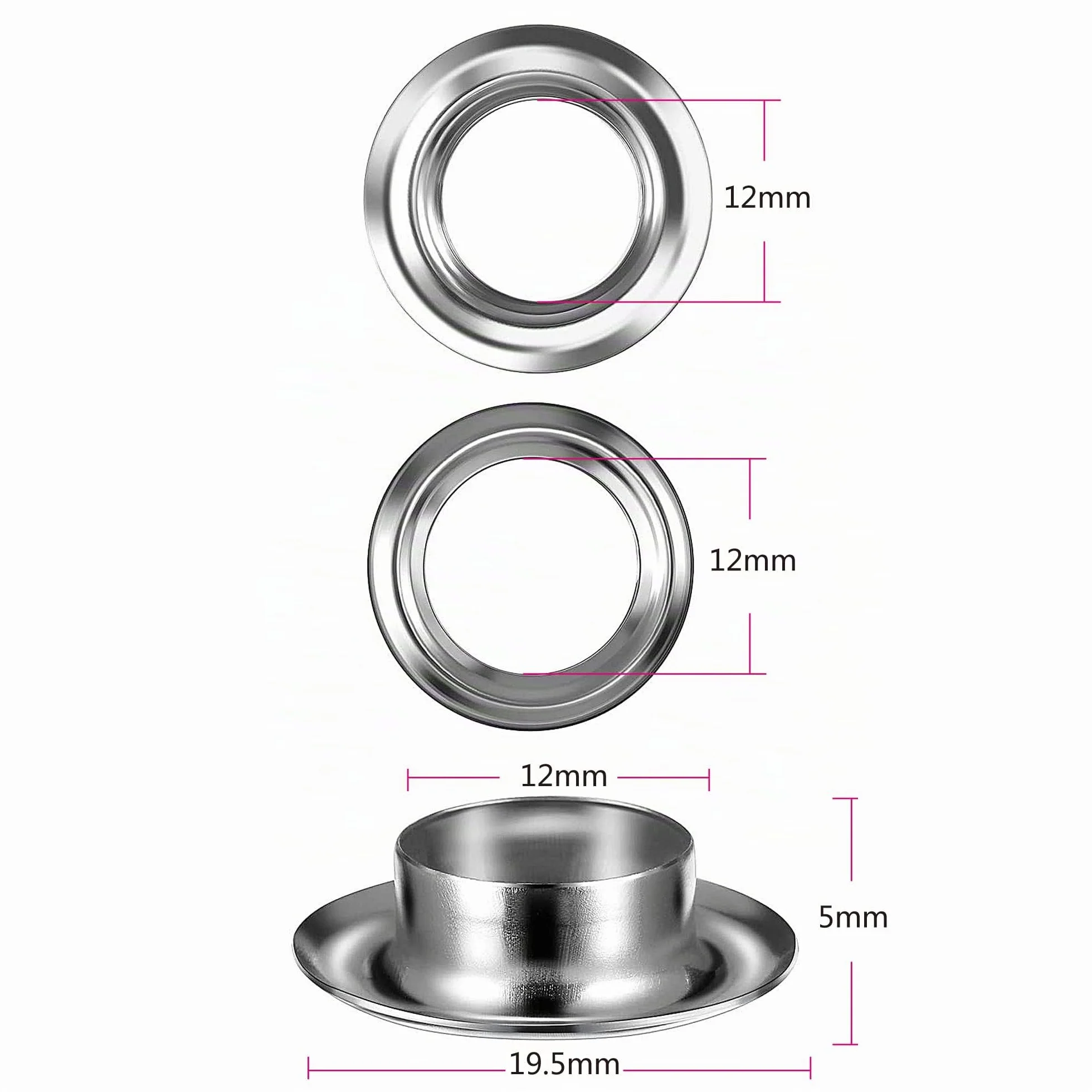 Occhiello Grommet Kit Professionale 12mm Rondelle Metallici per Scarpe Borse Abbigliamento Teloni