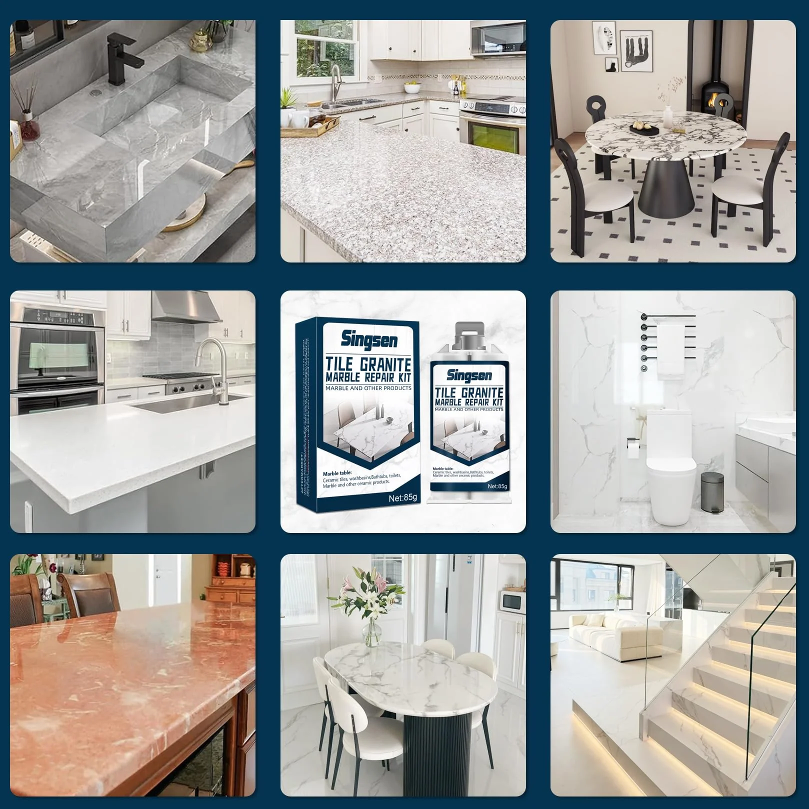 Kit Riparazione Piastrelle Granito Marmo Impermeabile, Resina Acrilico per Marmo Quarzo Porcellana