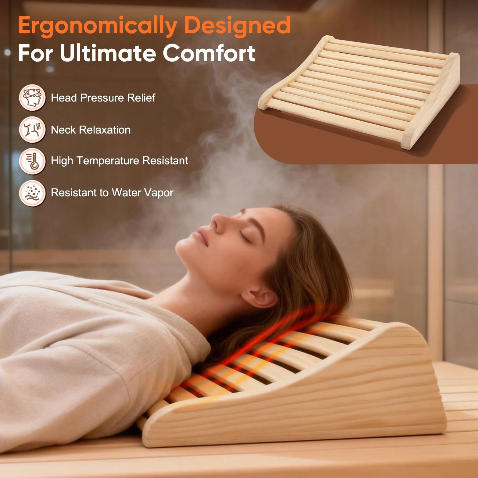 Poggiatesta Sauna in Legno 2 Pezzi, Cuscino Testa Cedro Naturale 37x33x10cm