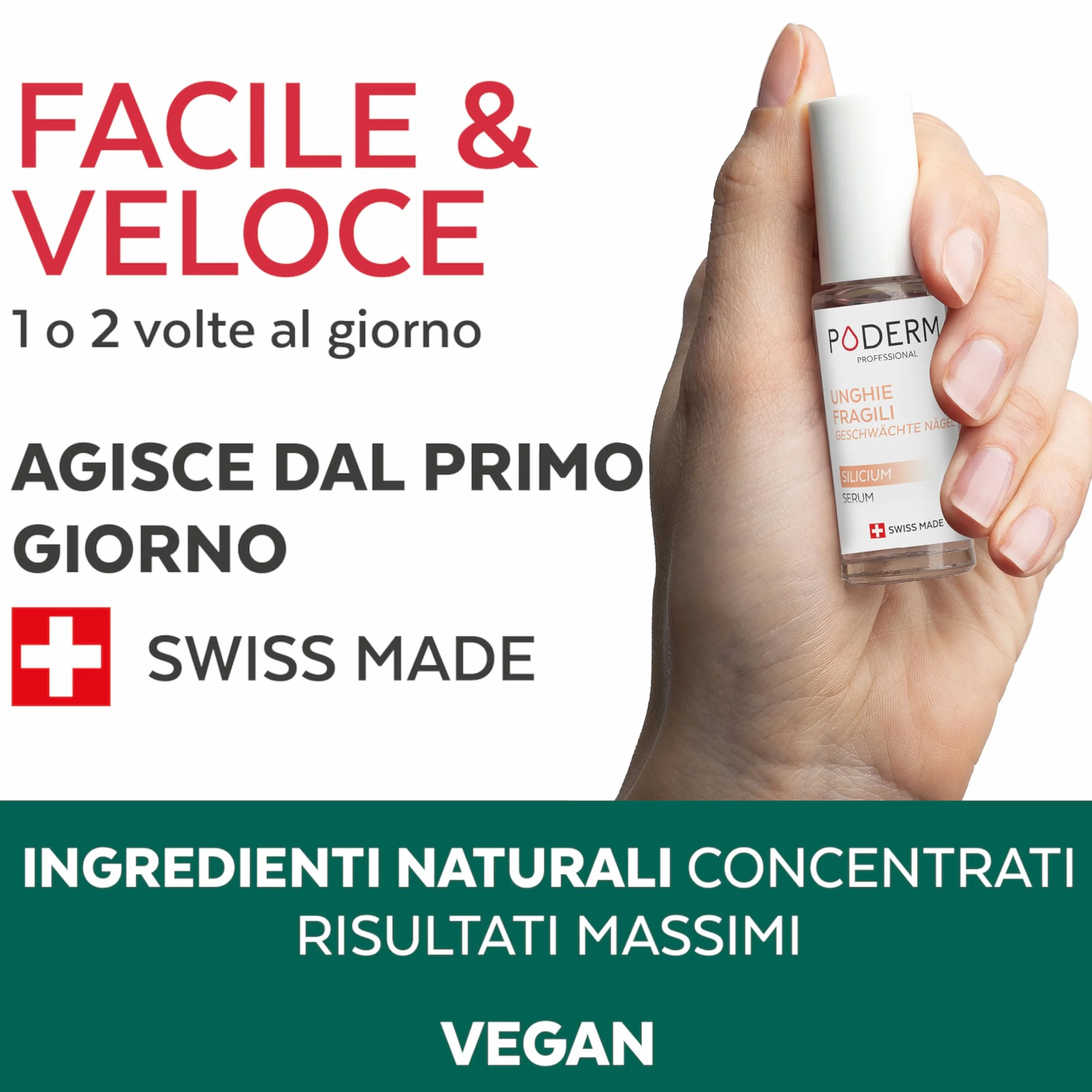 PODERM - UNGHIE INDEBOLITE DALLA CHEMIOTERAPIA – Siero Silicio Lenitivo, Fortificante e Riparatore - Indurente e Protettore - Cura professionale – Prodotto in Svizzera