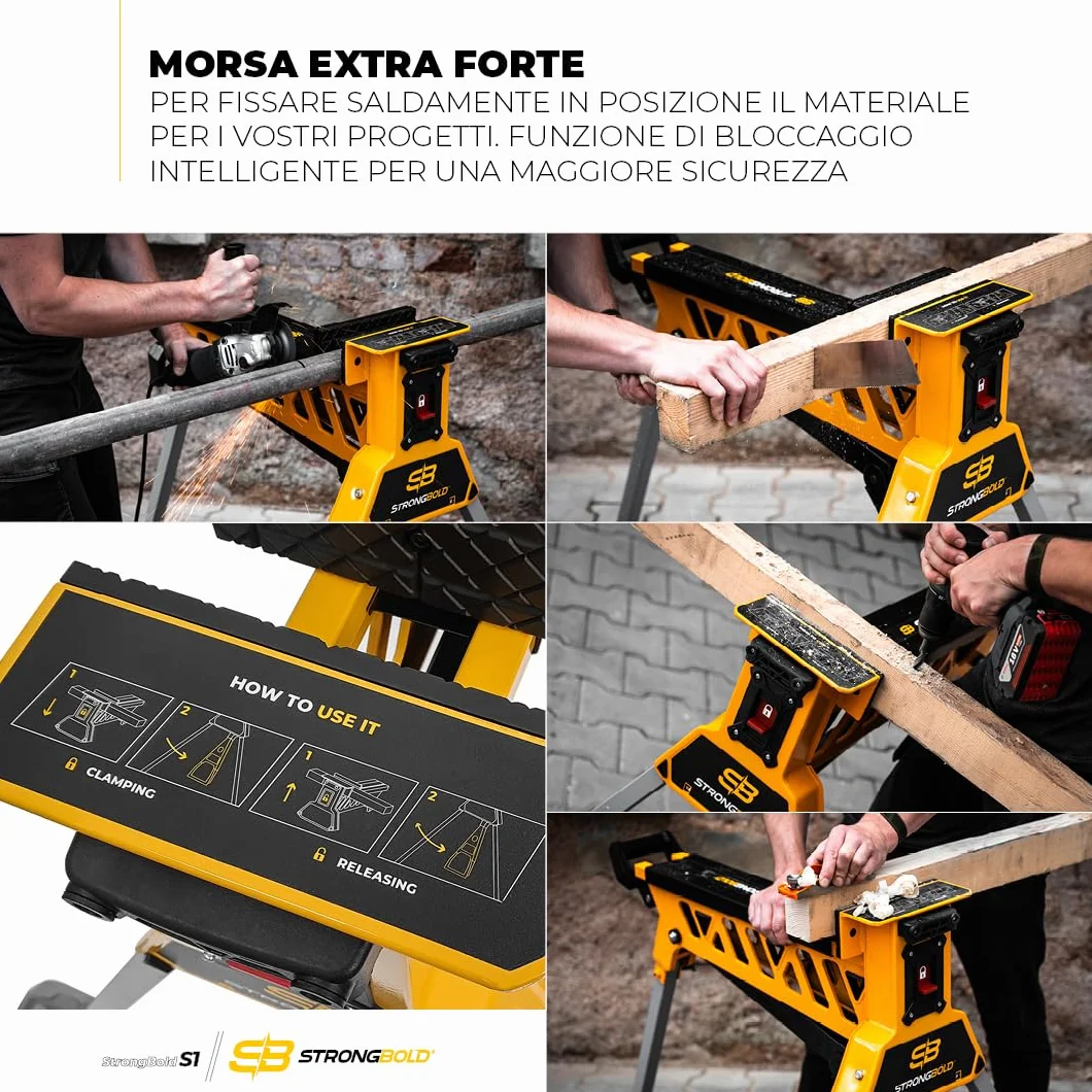Morsa Mobile Professionale Banco da Lavoro Pieghevole Forza 10kN Supporto Falegnameria Officina