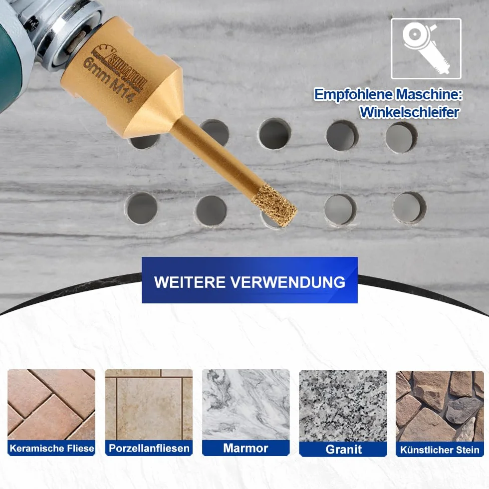 SHDIATOOL Corona diamantata 6mm 10mm per piastrelle porcellana granito marmo foratura secca