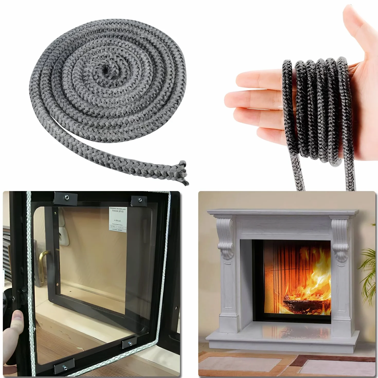 Guarnizione Porta Stufa 8mm 4m Fibra di Vetro Corda Ignifuga per Camino Pellet Termocamino