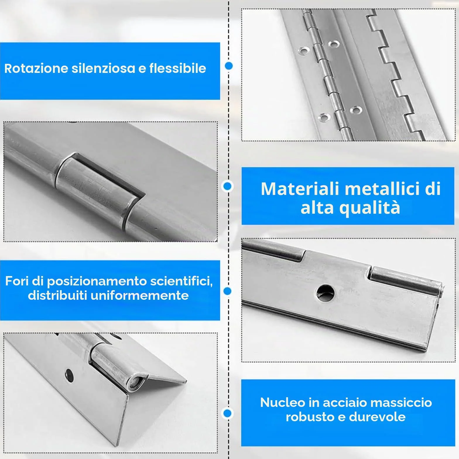 Cerniera per Pianoforte in Acciaio Inossidabile 4 Pezzi Cromata Lunga per Mobili