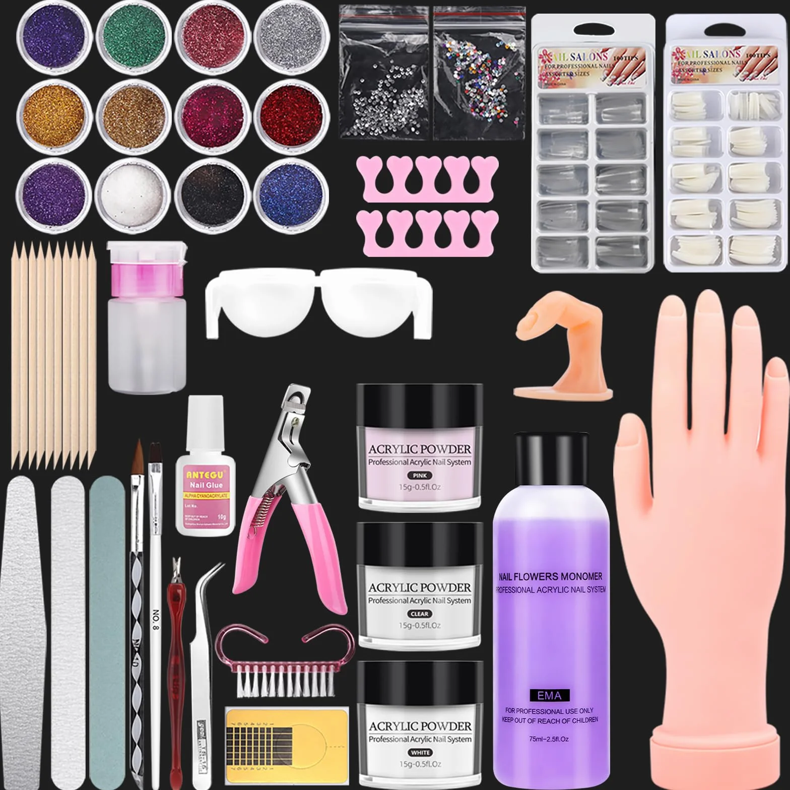Mano Finta per Ricostruzione Unghie Silicone: 200 Pezzi Mano Pratica Set - Strumenti Mano Finta per Unghie - Professionali Mani Finte per Nail Art Manicure