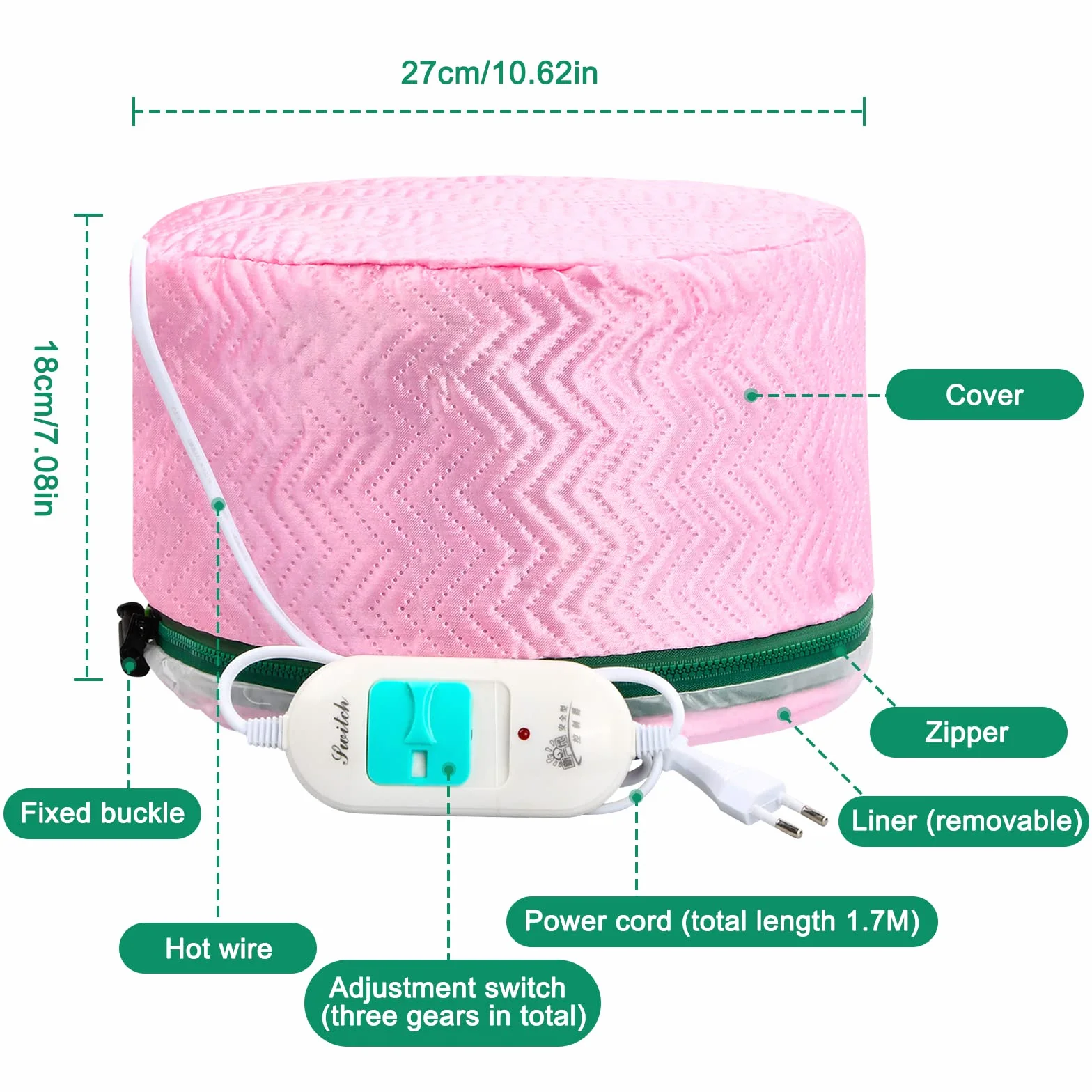 Cappello riscaldante per la cura dei capelli, cappellino termico per capelli, condizionamento profondo, 3 temperature, vapore, trattamento a vapore, per capelli elettrico per spa e casa