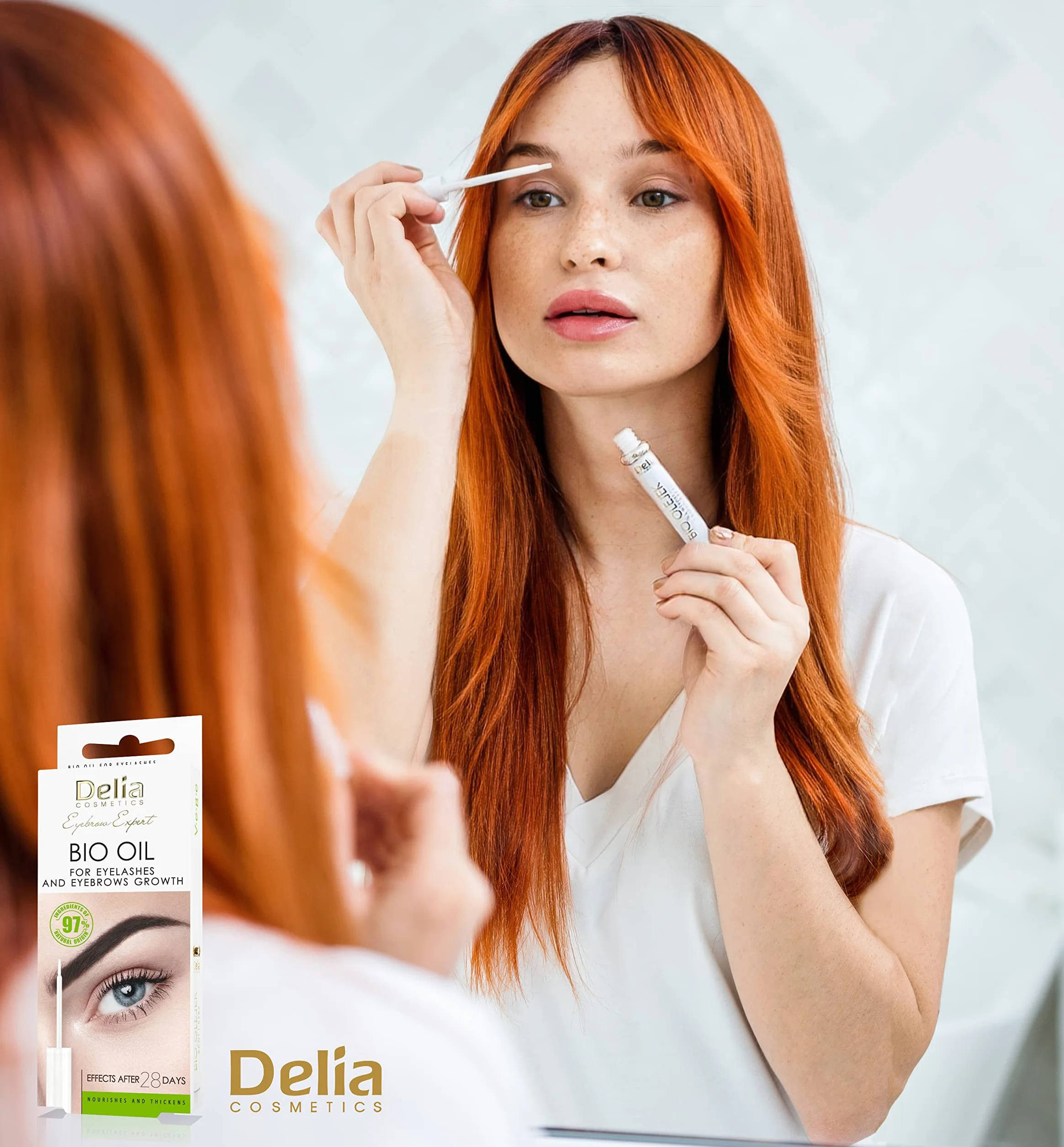 Delia Cosmetics - Olio Bio per Sopracciglia e Ciglia - Conditioner Vegano - Sopracciglia e Ciglia Allungate, Infoltite e Nutrite - Accelera la Crescita - Booster Naturale - 7ml