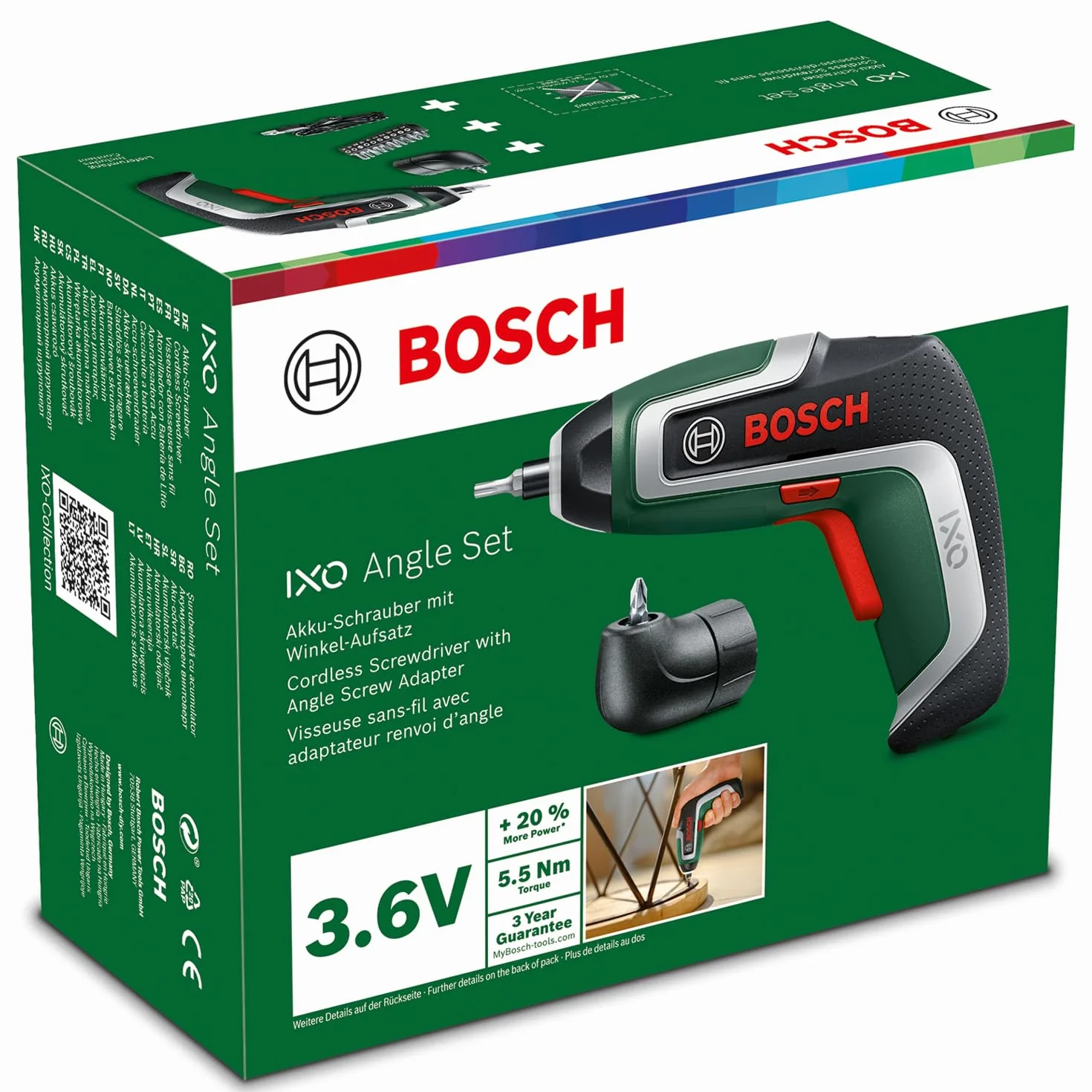 Bosch Cacciavite a batteria compatto IXO set 7a generazione 3,6 V 2.0 Ah 5,5 Nm con attacco testa ad angolo