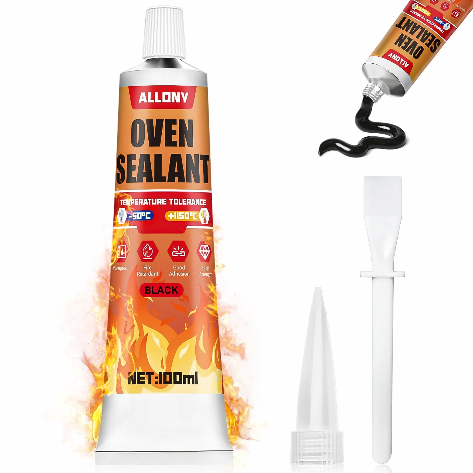 ALLONY Adesivo in silicone nero resistente al calore 1000°C 100 ml