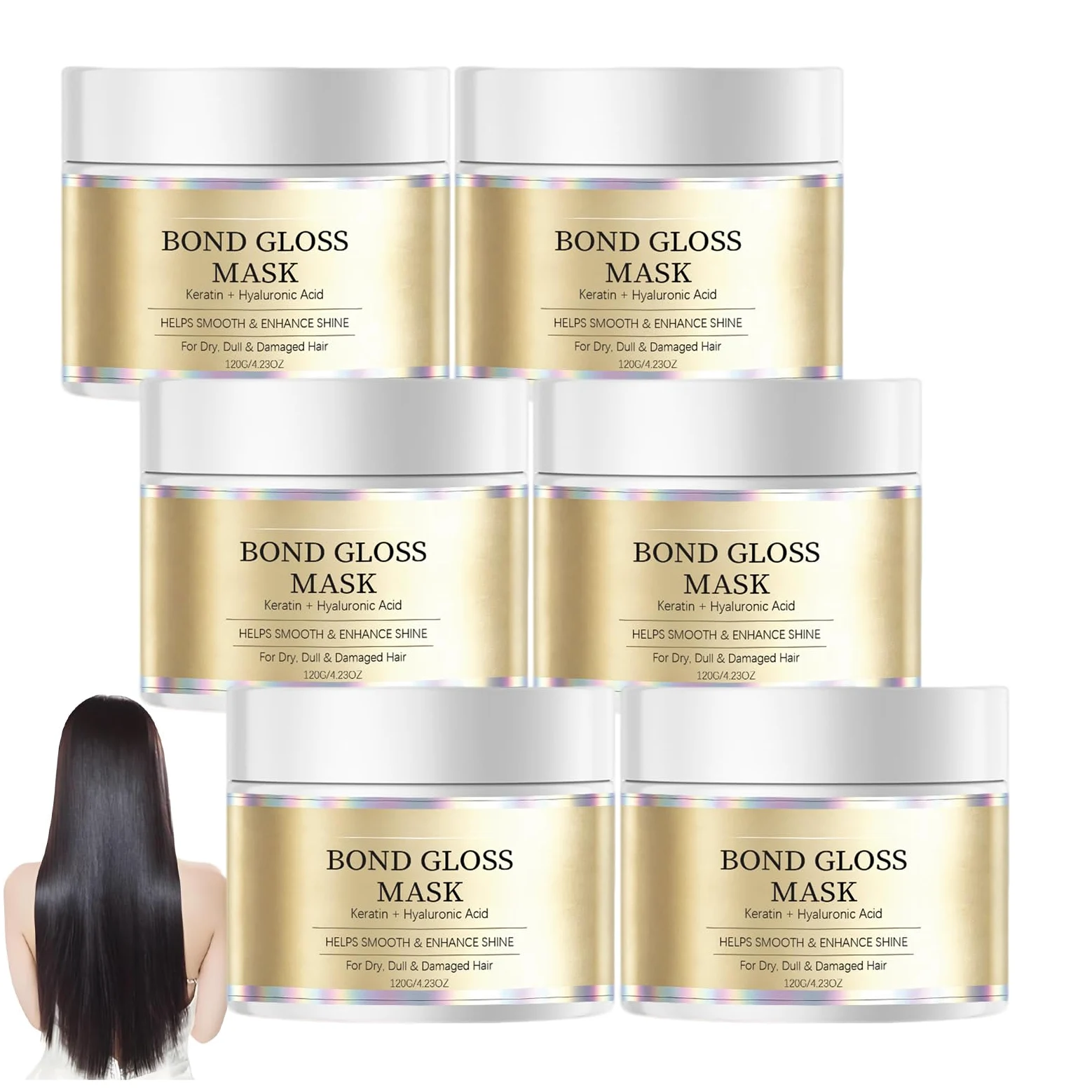 Bond Gloss Maschera con cheratina idrolizzata e acido ialuronico, cura riparatrice intensiva per capelli più forti, idratati e lucidi (6 pezzi)