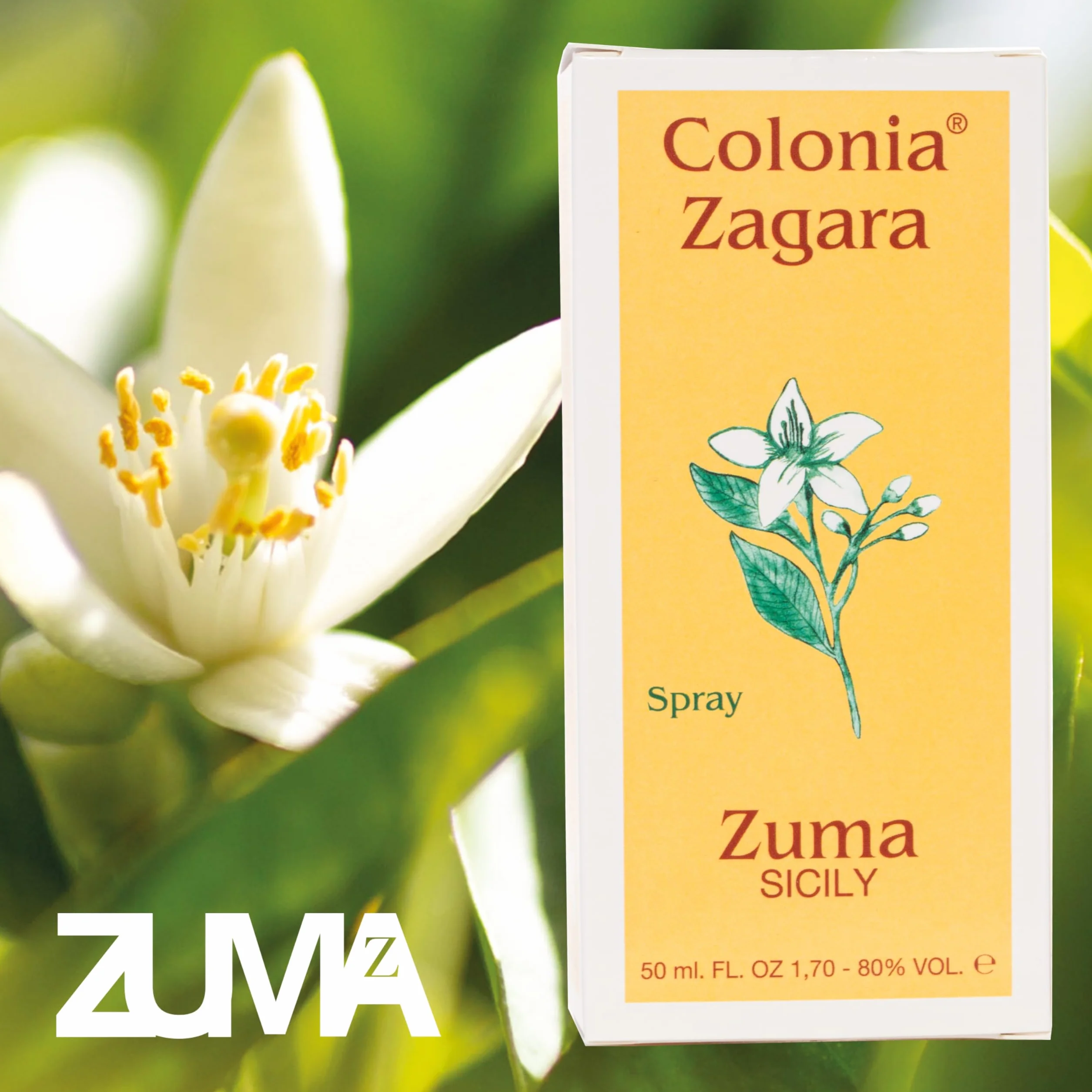 Profumi Zuma - Profumo Zagara Zuma Colonia Spray - La Fragranza Storica dal 1943 che Risveglia la Freschezza del Fiore d’Arancio Made in Sicily (Zagara Zuma 50 ml)