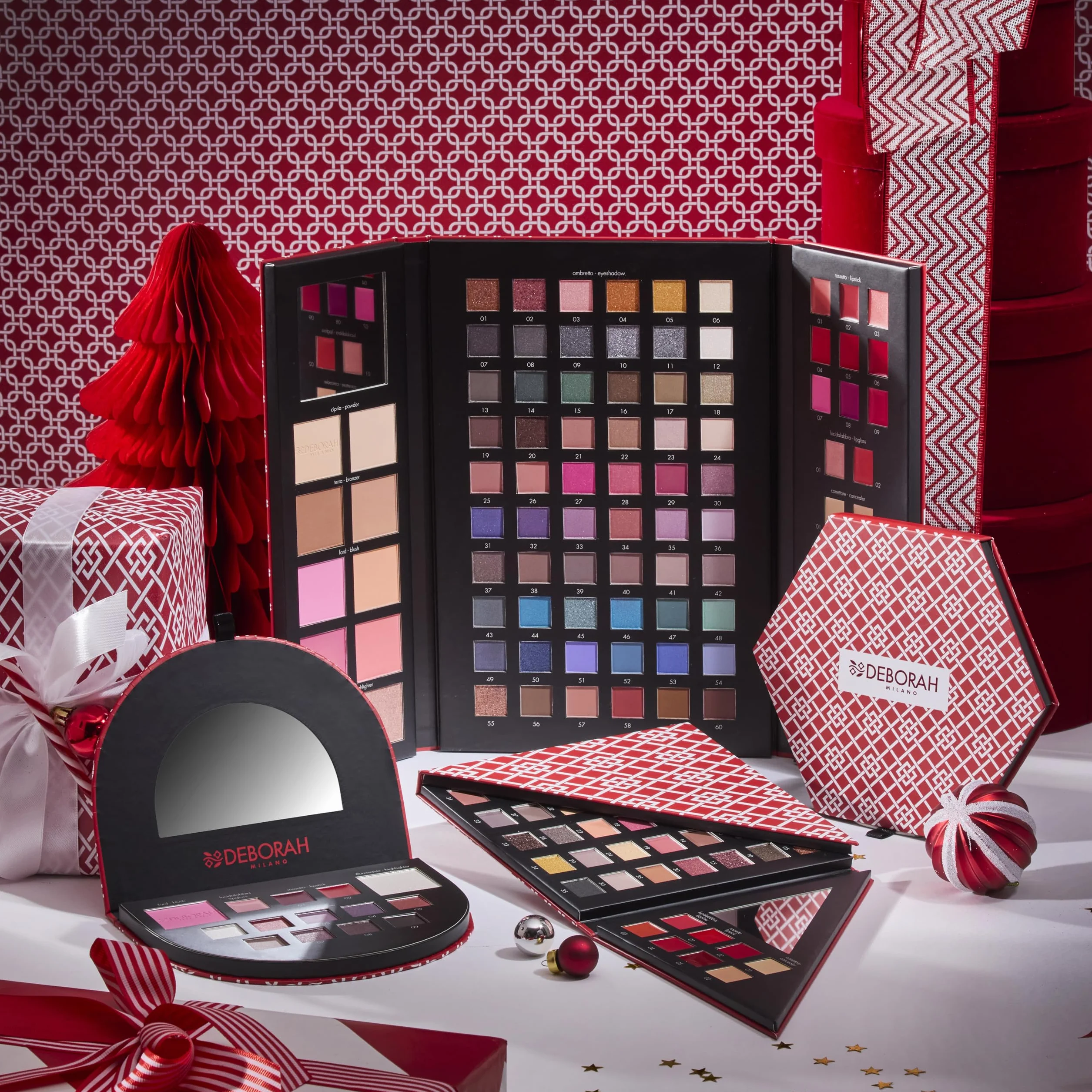 Deborah Milano - Trousse Set Regalo Donna Make Up Beauty Gift n.3 Medium Toni Caldi, Include Palette di Ombretti, Gloss, Rossetti e Polveri Viso dai diversi Finish e Colori, in Carta FSC