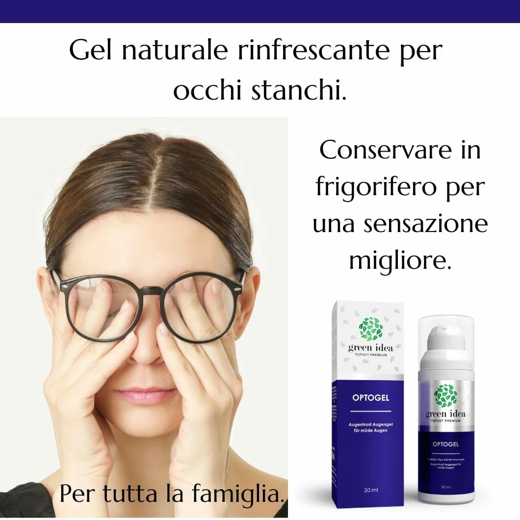 Green idea - Gel Contorno Occhi Rinfrescante - OPTOGEL - con Euphralia, Agrimonia e Pantenolo - Occhi Stanchi e Secchi - Occhi irritati e stressati - Crema palpebrale - 50 ml
