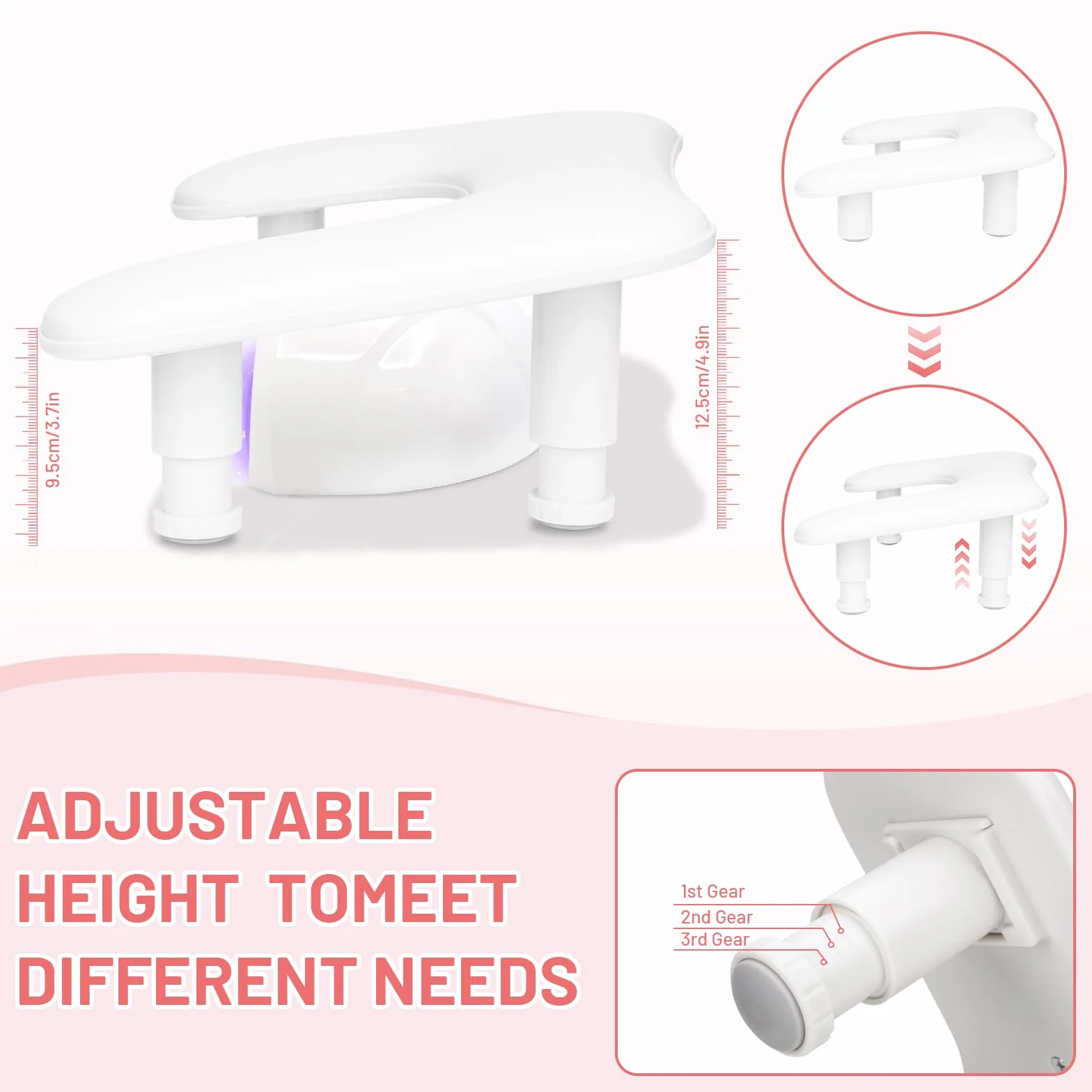 Poggiamano per Unghie per Mani a U – Appoggia Mani per Unghie,Poggiapolsi Regolabile in Altezza in Pelle PU Antiscivolo,Bracciolo per manicure,Ideale per Tecnici delle Unghie – Bianco