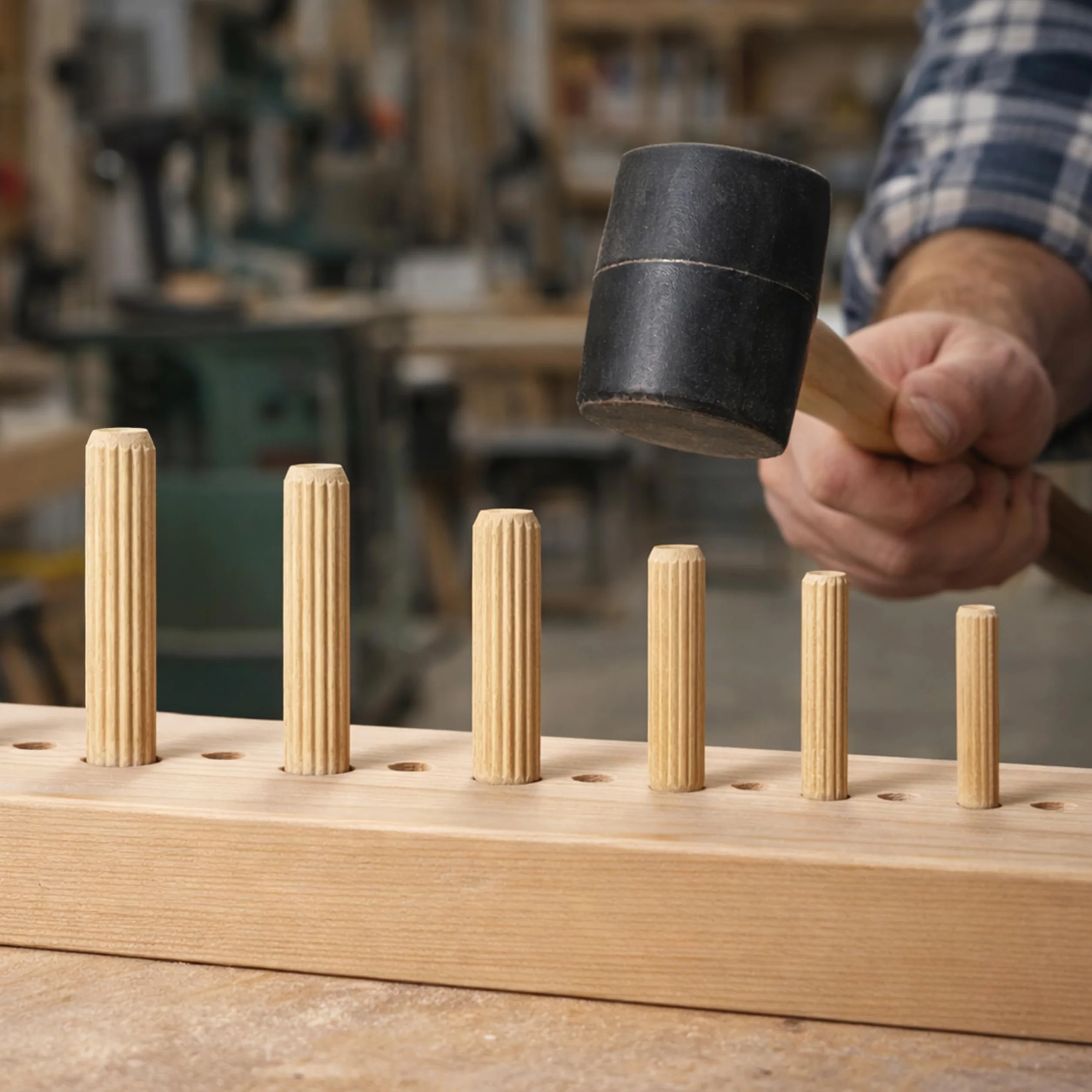 Tolux Tasselli di legno 10x50 mm Confezione da 50 pezzi Spine in legno zigrinate DIN 68150