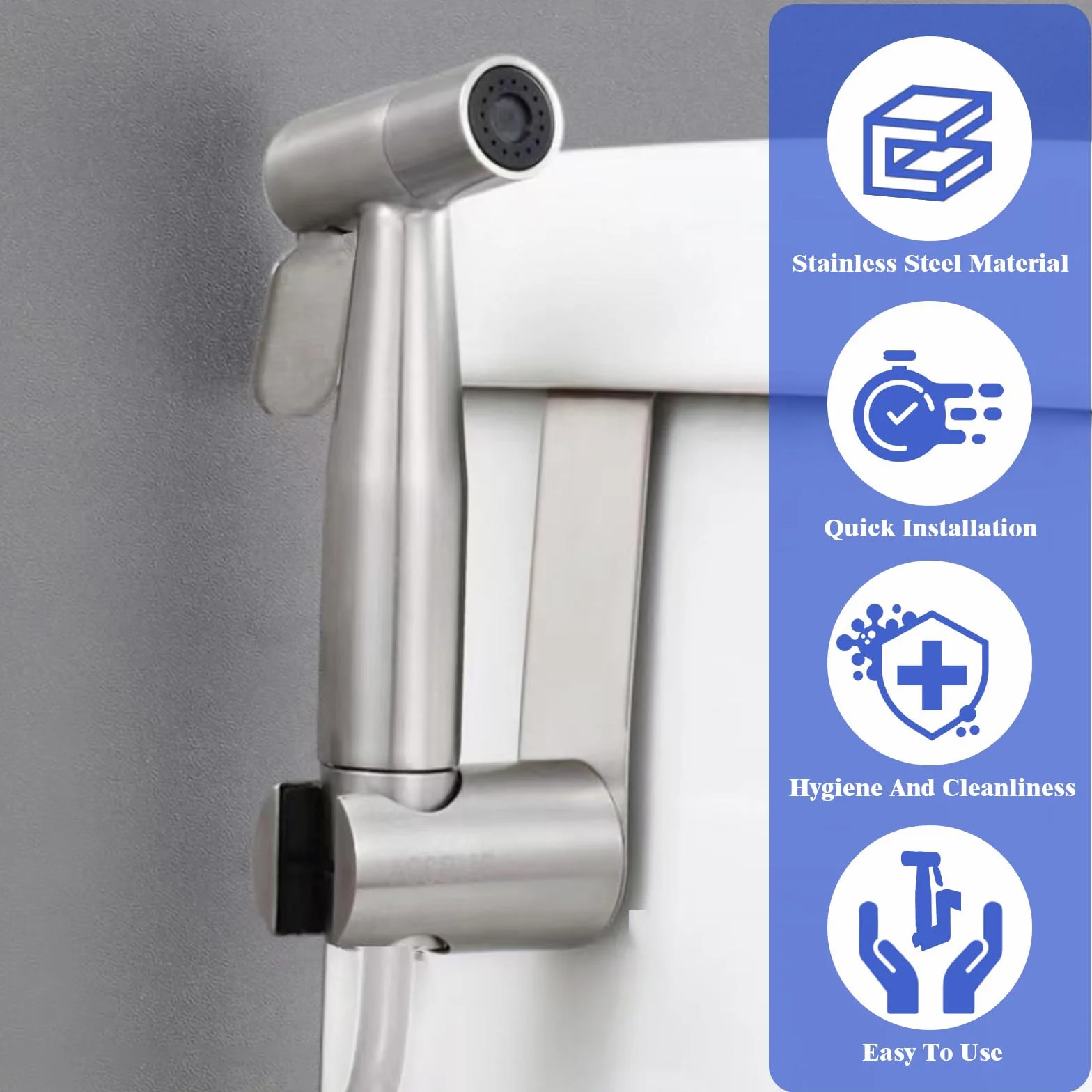 Doccetta per Bidet Kit, Doccino in Inossidabile, Spruzzatore WC con Tubo Flessibile 3M, Argento