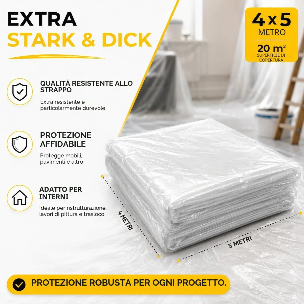 Telo Protettivo Extra Resistente Trasparente 6x4x5m 160m² Pittura Ristrutturazioni Traslochi Made in Europe