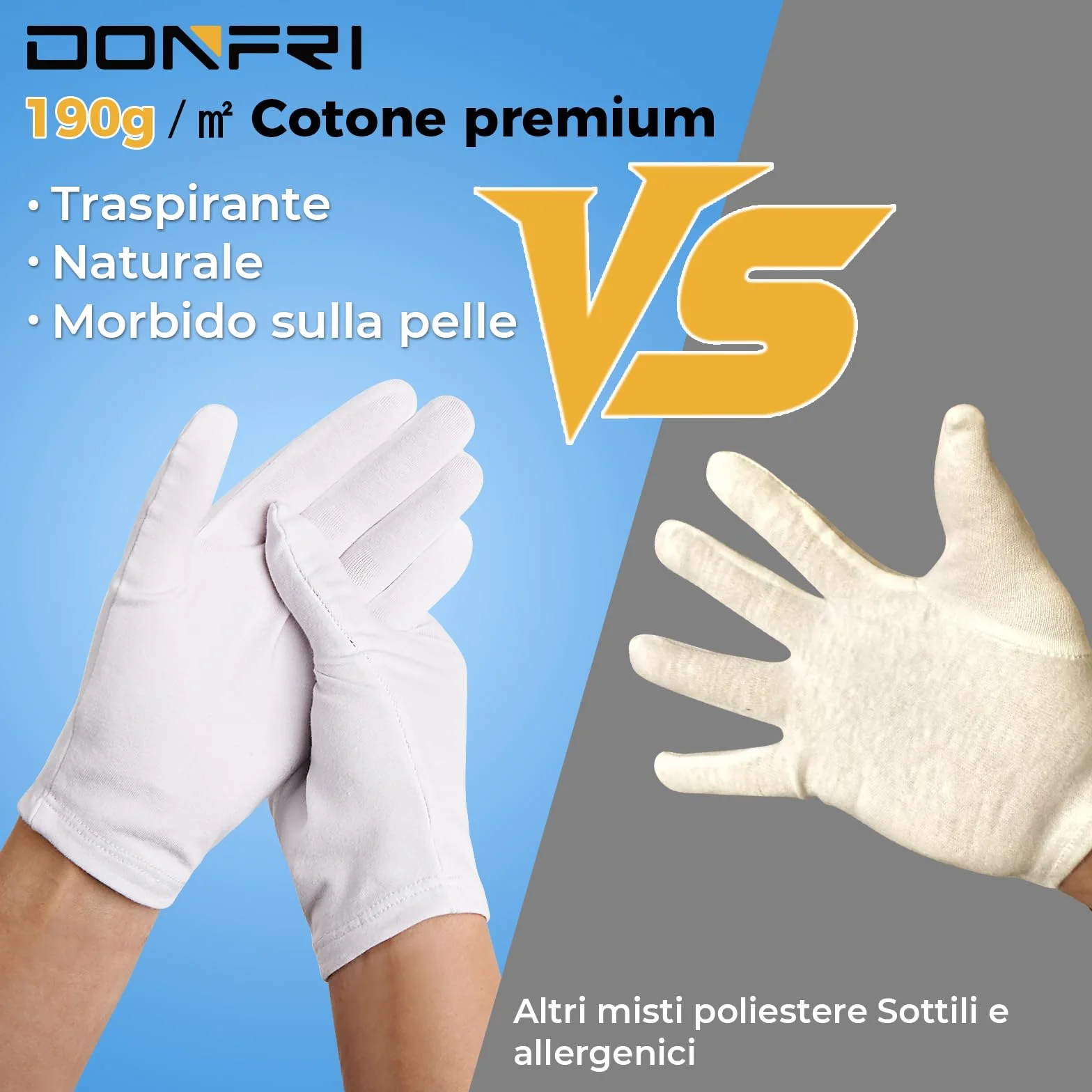 Donfri 5 Paia Guanti Cotone Bianchi per Eczema - Guanti da Lavoro Fini - Guanti Idratanti Dermatologici- Guanti di Cotone per Dermatiti,Mani Secche, Crema e Maschera Mani