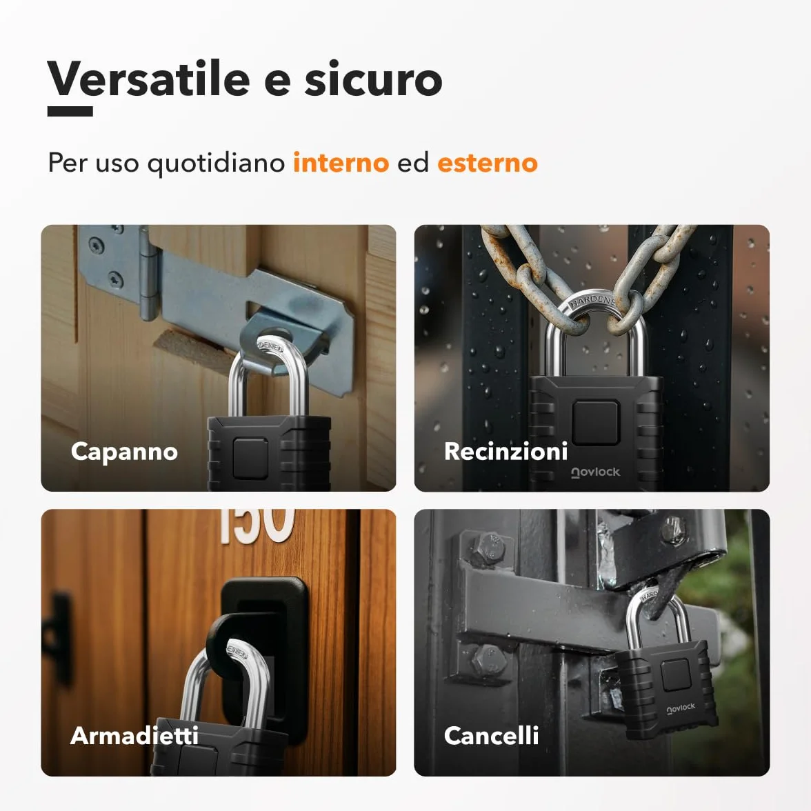 Lucchetto a combinazione 8 mm, robusto e resistente alle intemperie, per esterni e interni, nero