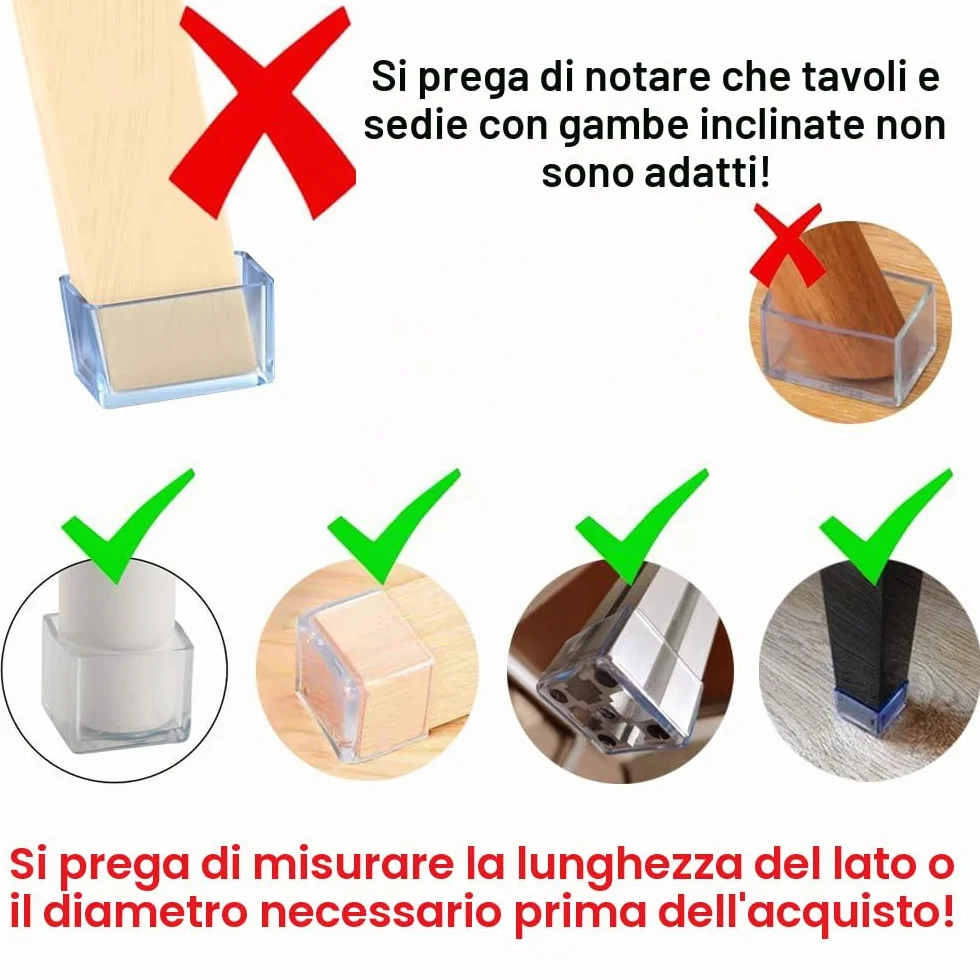 Coprigambe in silicone 20x20mm per sedie protezione pavimento legno antigraffio antirumore