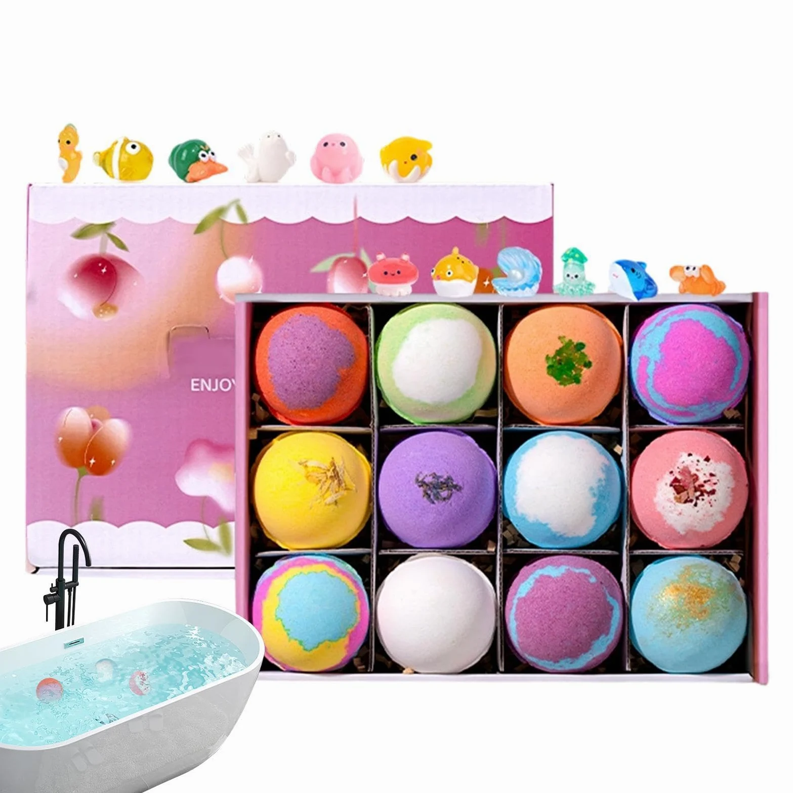 Bombe da Bagno Effervescenti Detergente Corpo Colorato Rilassante | 12 Bombe da Bagno con Giocattolo per Relax, , Spa, Casa, Bagno, Hotel, Regalo Unisex