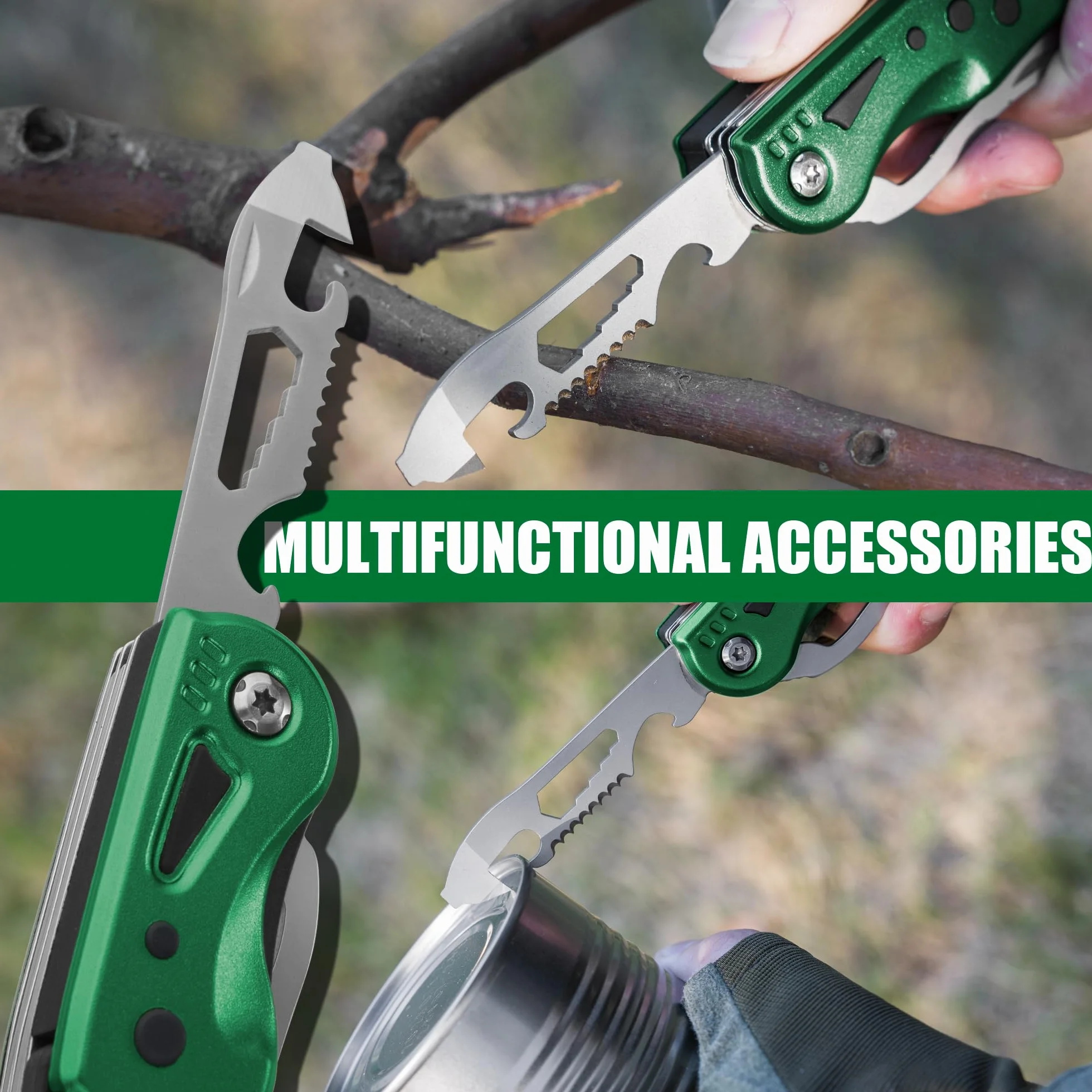 FLISSA Multitool 13 in 1 Chiave Multiutensile Regolabile con Borsa per Riparazioni Auto e Domestiche Verde