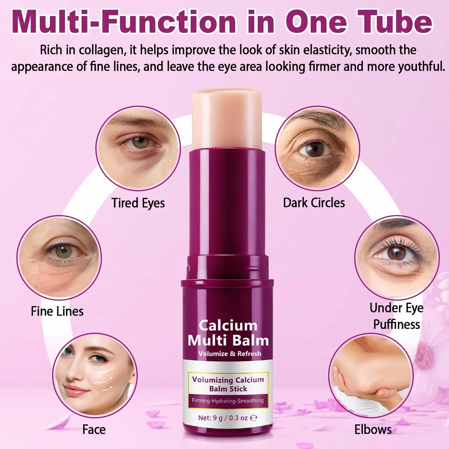 Calcium Multi Balm Stick 9g – Balsamo Idratante con Collagene e Calcio, Stick Anti-Età Rassodante per Viso Occhi e Collo, Nutriente e Levigante, Formula Multiuso per Idratazione Quotidiana Portatile