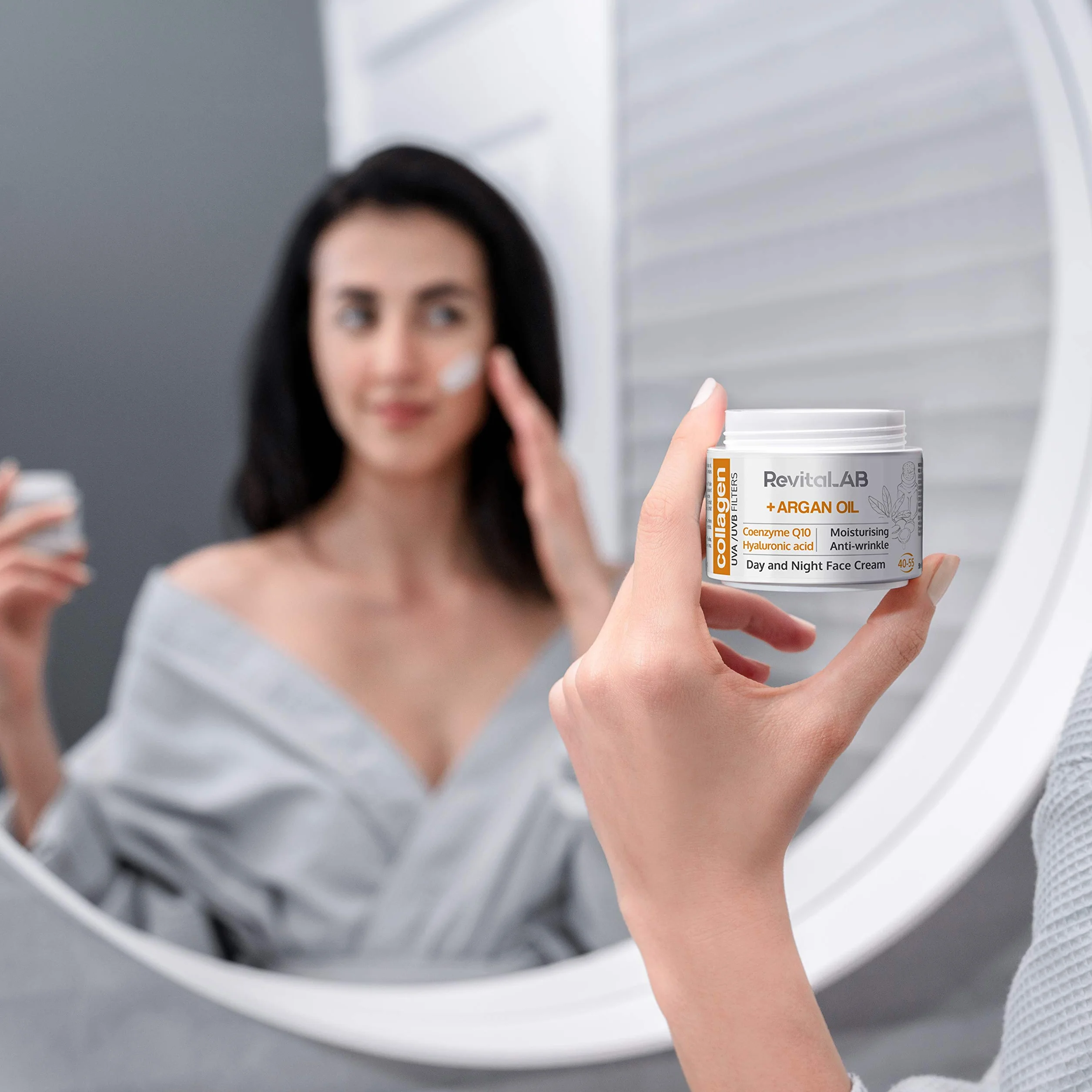 RevitaLAB Day and Night Collagen Anti-Aging Moisturizer, Enriched with Hyaluronic Acid, Q10, Argan Oil, and a UVA/UVB Filter for Ages 40 – 55, 50 ml