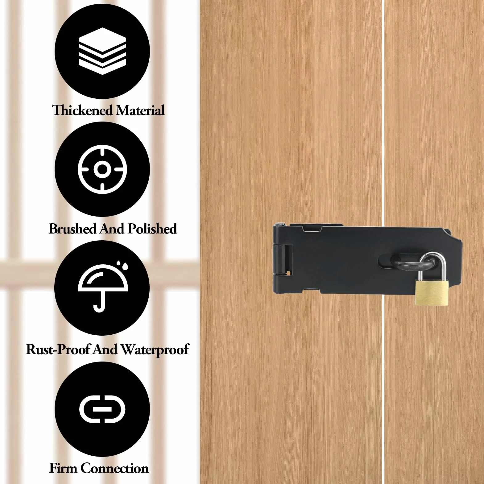 Set di 2 lucchetti Hasp in acciaio inox per porta 4 pollici con 1 lucchetto finta ottone