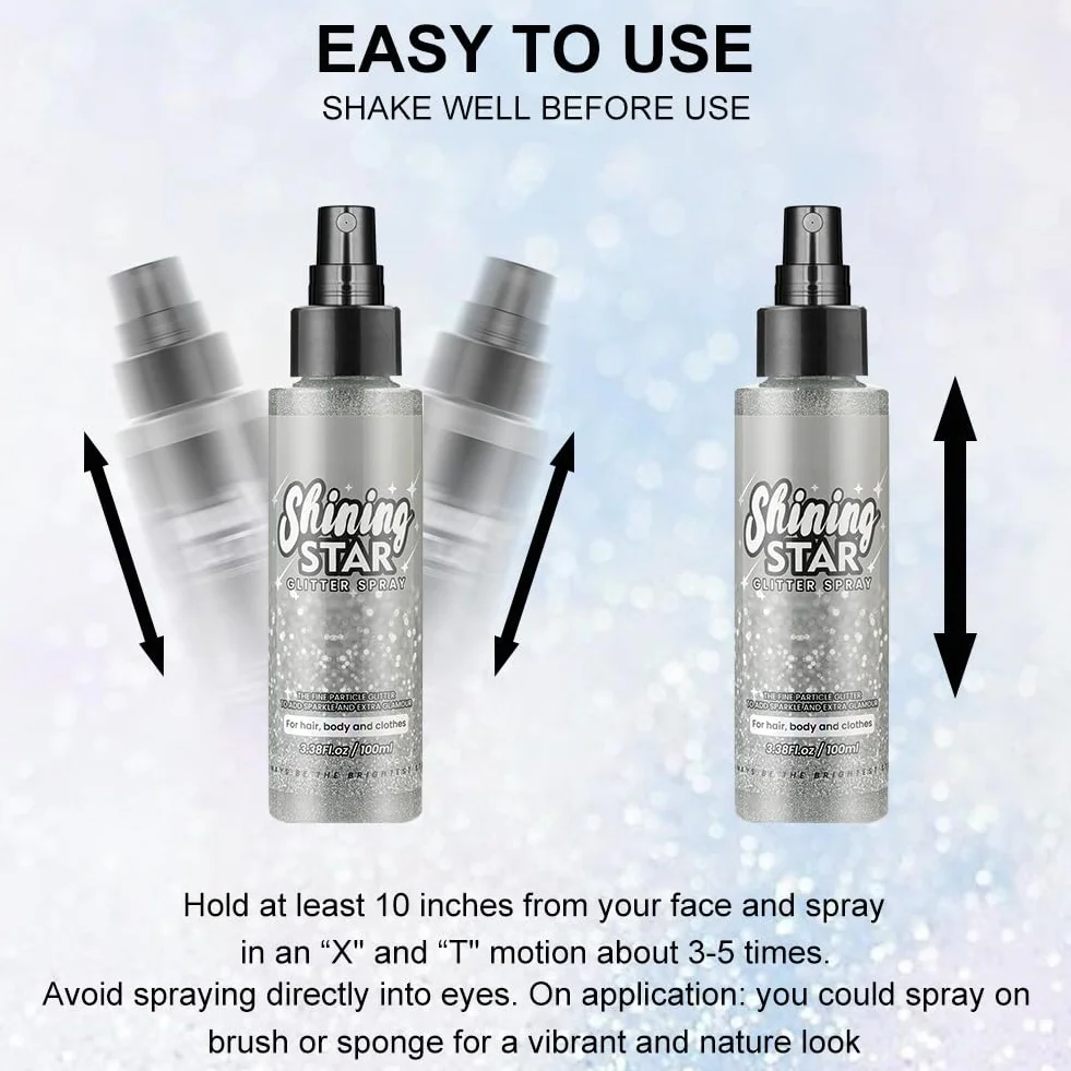 LOPHE Spray Brillantini Glitter, Glitterato Spray per Corpo Viso, Brillantini Corpo Vestiti per Capelli, Ultra Fine, Body Shimmer per Festival di Halloween, Club, Feste (100ml, Argento)
