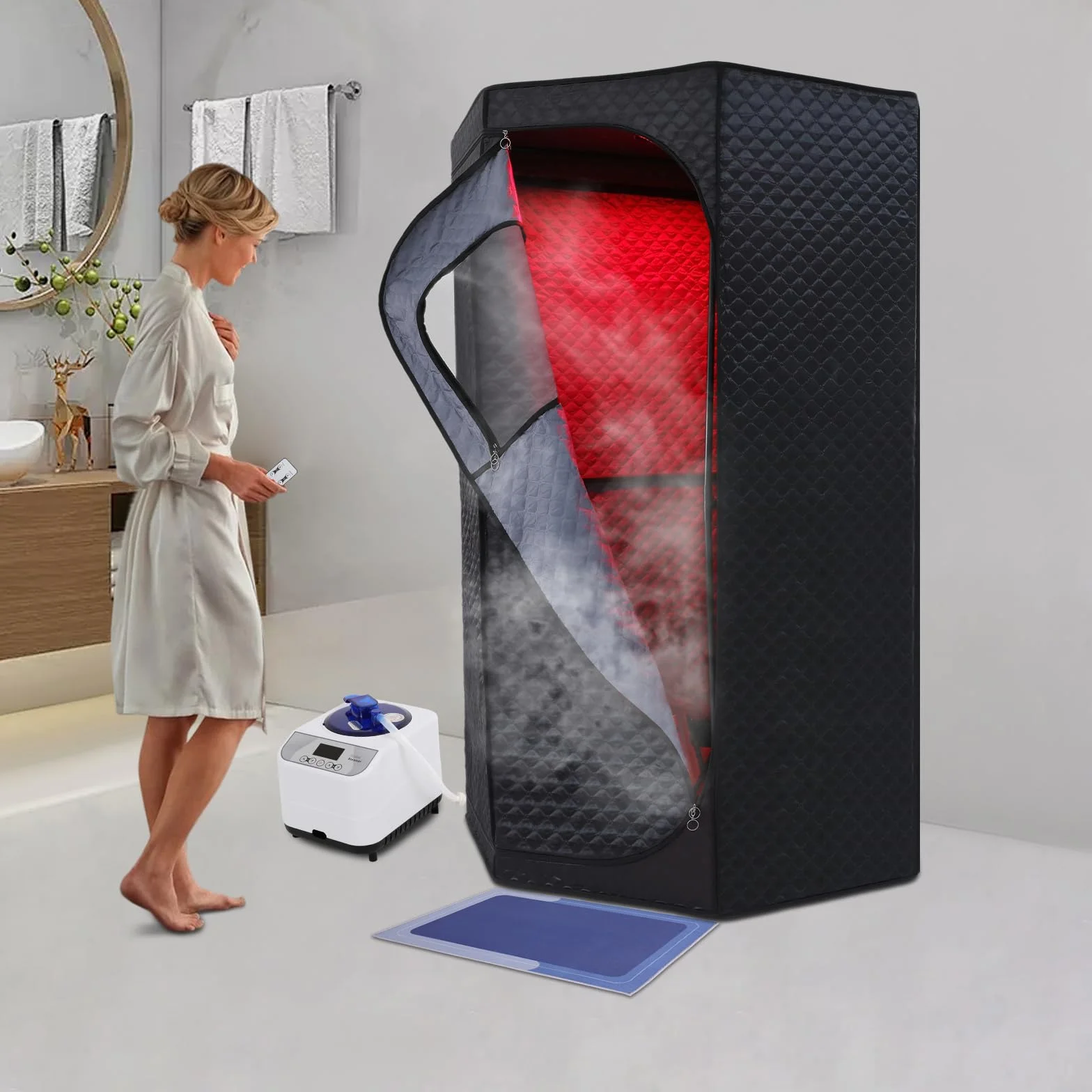 Tenda sauna a vapore infrarossi con sedia pieghevole e caldaia 1500 W per casa e spa