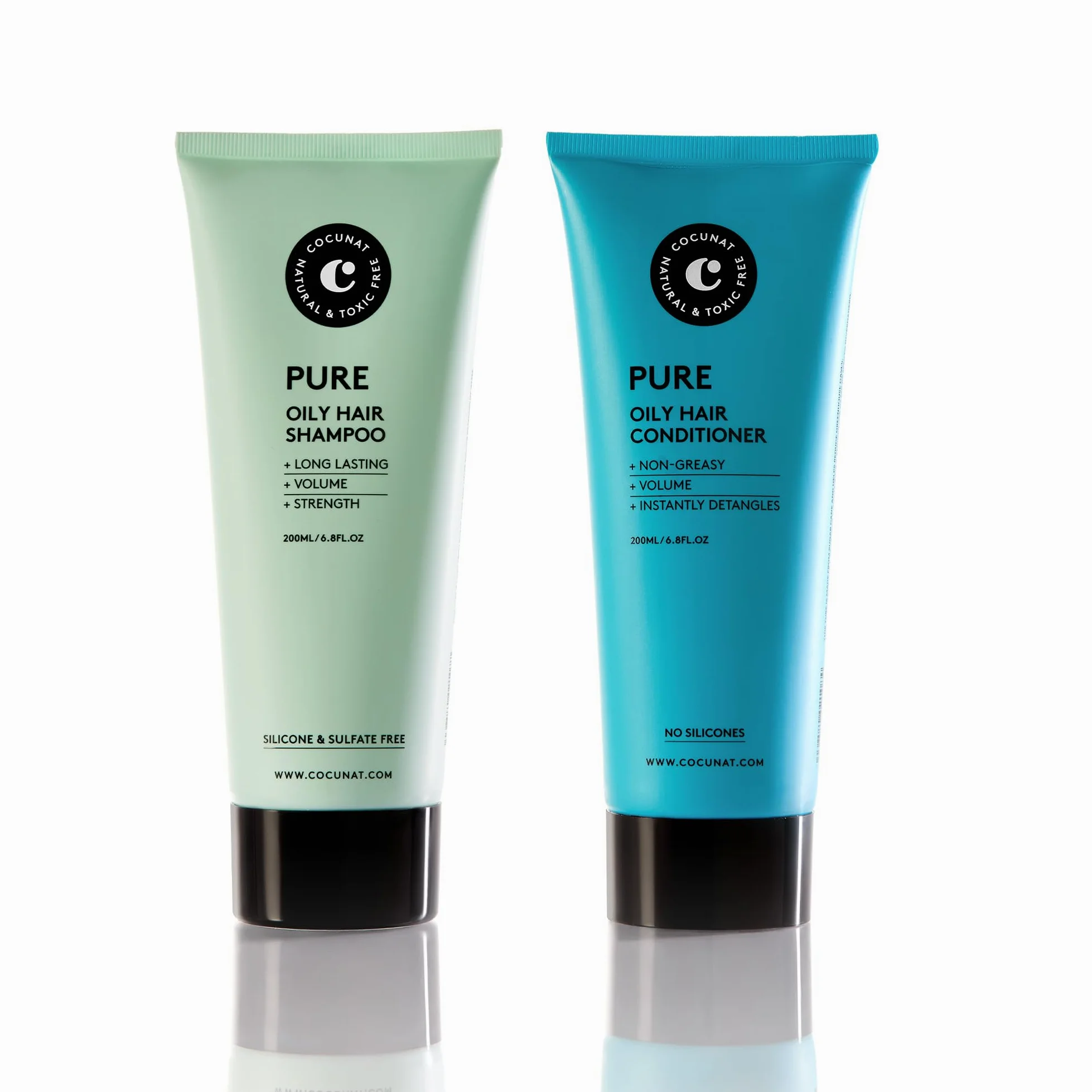 COCUNAT Pack Pure Shampoo + Balsamo Capelli Grassi, Volume e Lucentezza | Purifica, volumizza e dona lucentezza senza appesantire. Senza siliconi, solfati né tossine. 200 ml + 200 ml.