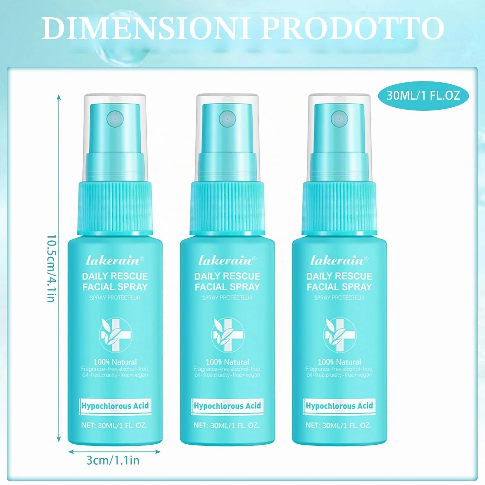 3 Piezas Acido ipocloroso Spray,Spray per viso, sicuro sulla pelle, adatto per cuoio capelluto secco e post-operatorio. Idrata e protegge la tua pelle