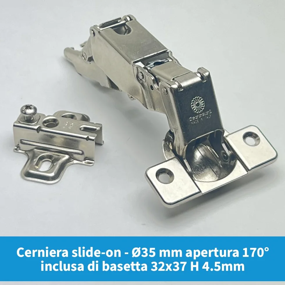 FERRARI Cerniera Universale per Anta Cucina 165-170° Slide-On H4.5mm Interasse 48mm Ø35mm Made in Italy