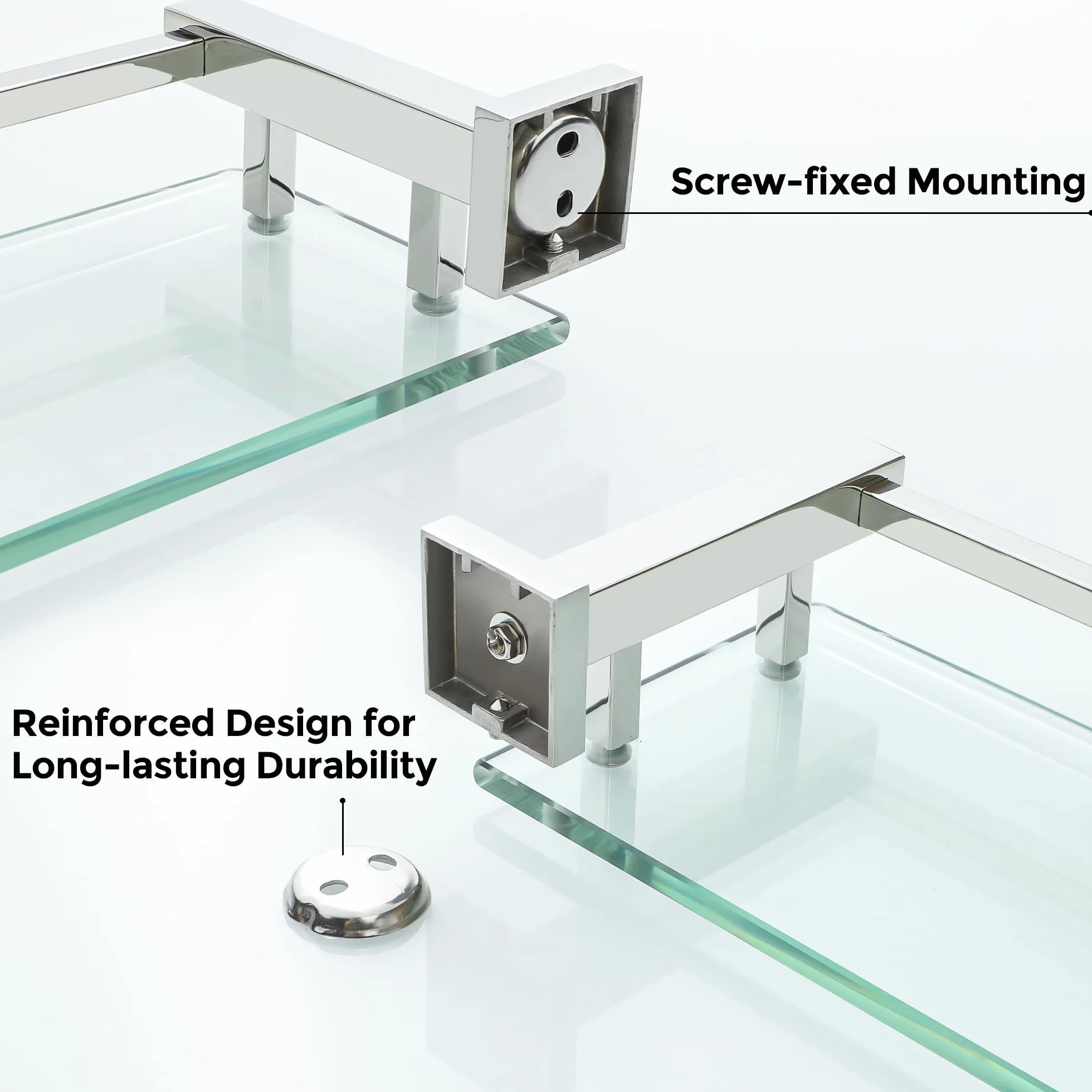 Mensola Doccia Vetro 40CM Acciaio Inox 304 Cromo Lucido per Bagno