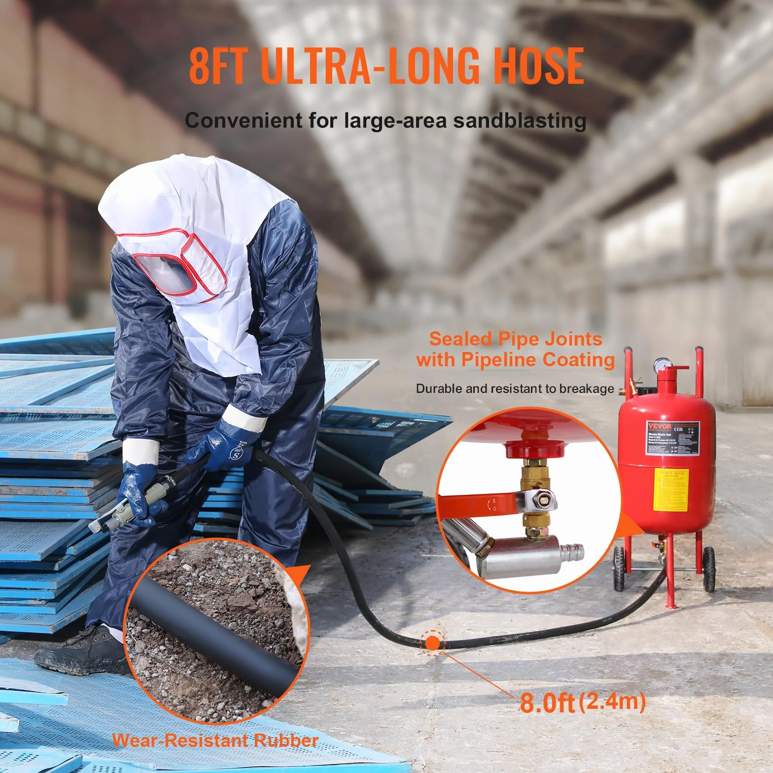 VEVOR Sabbiatrice da 40 Litri 10 Galloni con Ugello in Ceramica Manometro e Ruote in Gomma