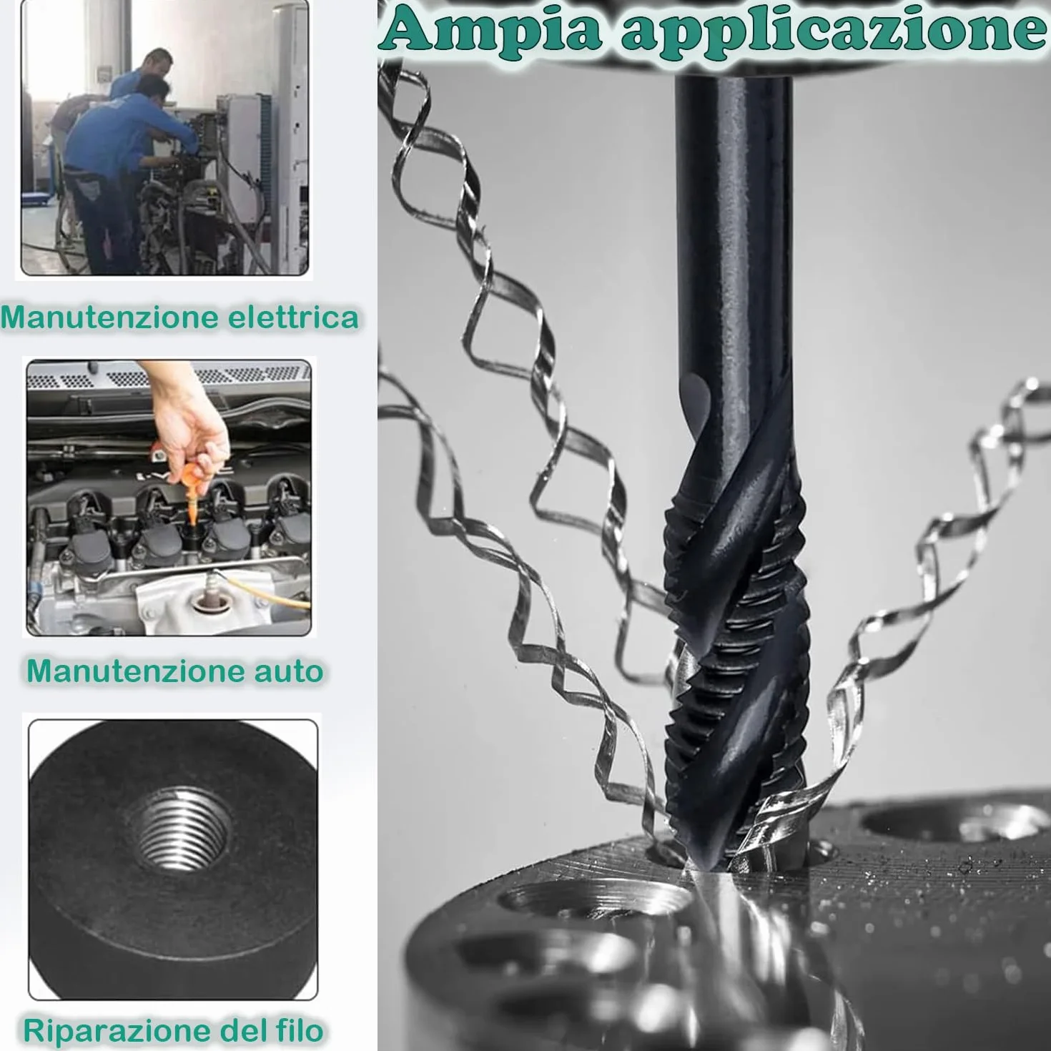 Maschi a filettatura interrotta a spirale in nitruro HSS 6542 M3 M4 M5 M6 M8 M10 M12 Set 7 pezzi per metallo legno