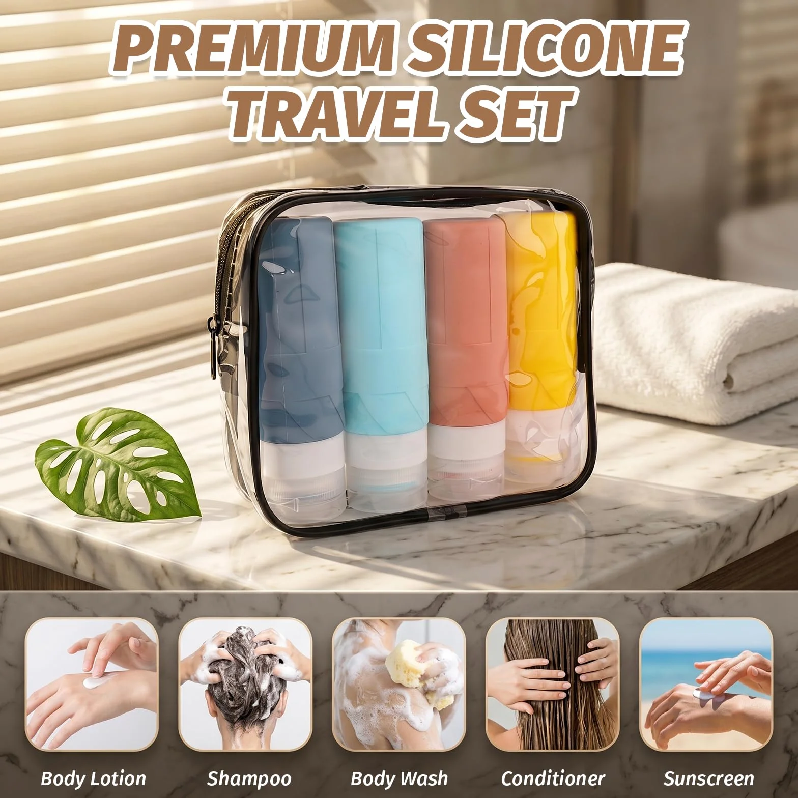 Flaconi da Viaggio 100 ml, 4 Pezzi Kit Viaggio Liquidi, Contenitori da Viaggio per Liquidi, Silicone Senza BPA, Riutilizzabile Adatto per Creme Lozioni