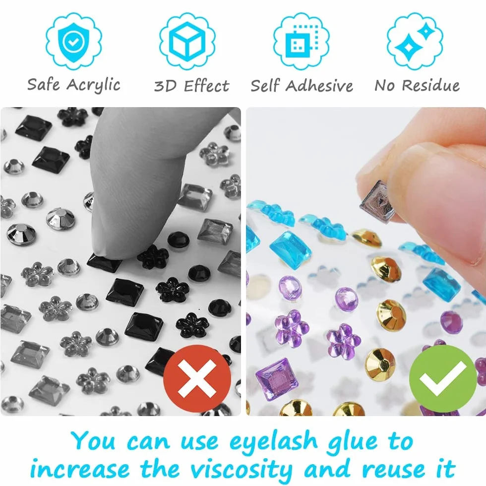 URAQT Strass Adesivo, 1800+ Pz Brillantini di Gemme per Make Up, Glitter per Viso Corpo Occhi, Decorazioni per Carnevale, Feste, Trucco
