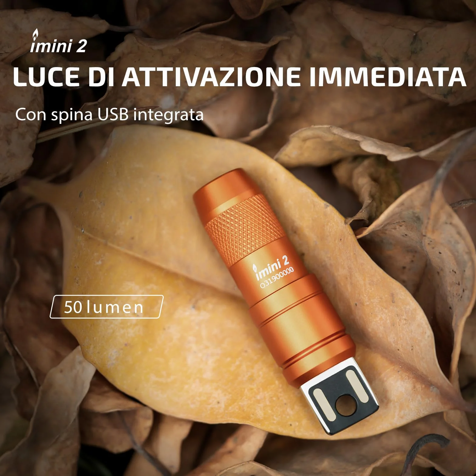 OLIGHT I Mini 2 Mini Torcia Portachiavi a LED con Base Magnetica, Ricarica USB-A, IPX6, 21m, Arancione