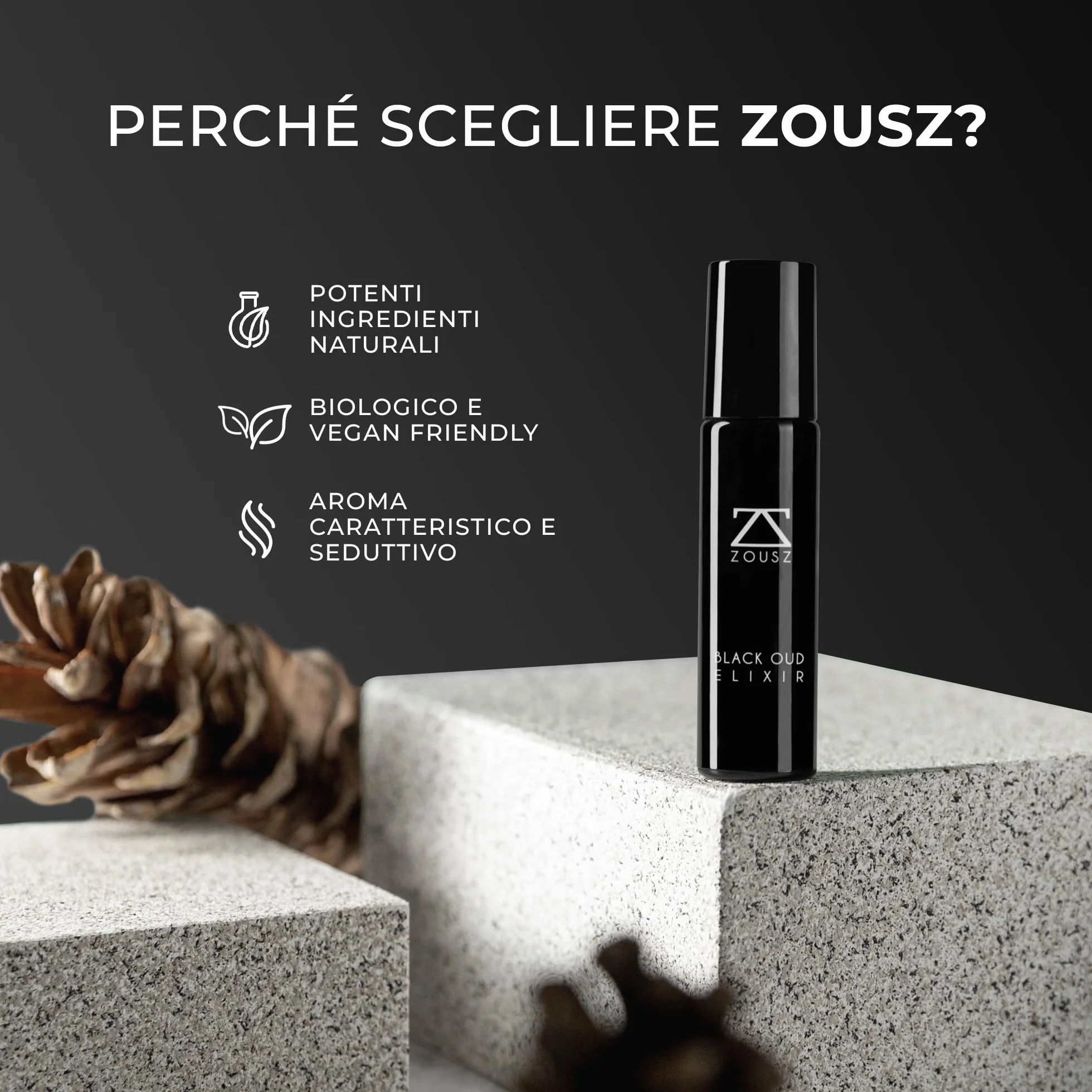ZOUSZ Estratto di profumo Elixir Black Oud per uomo, Olio profumato legnoso di Oud, profumo a lunga durata, vegano e cruelty-free, formato viaggio, 10 ml roll-on.