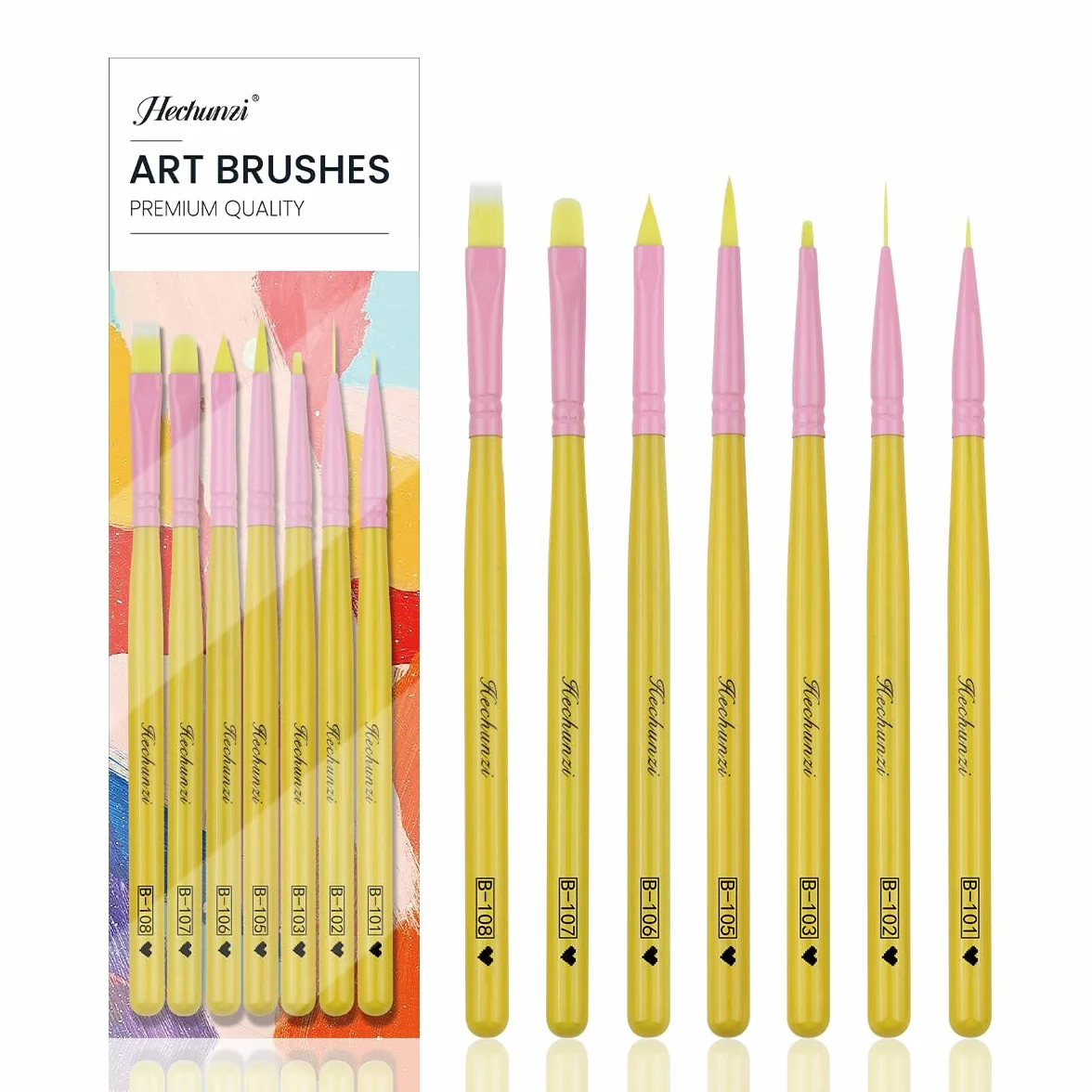 Pennelli per Unghie, Hechunzi 7 Pezzi Pennello per Gel Estensione Unghie Nail Art UV Gel Pittura Strumento per Decorazioni Unghie Painting Detailing Salone Casa Manicure DIY (Giallo)